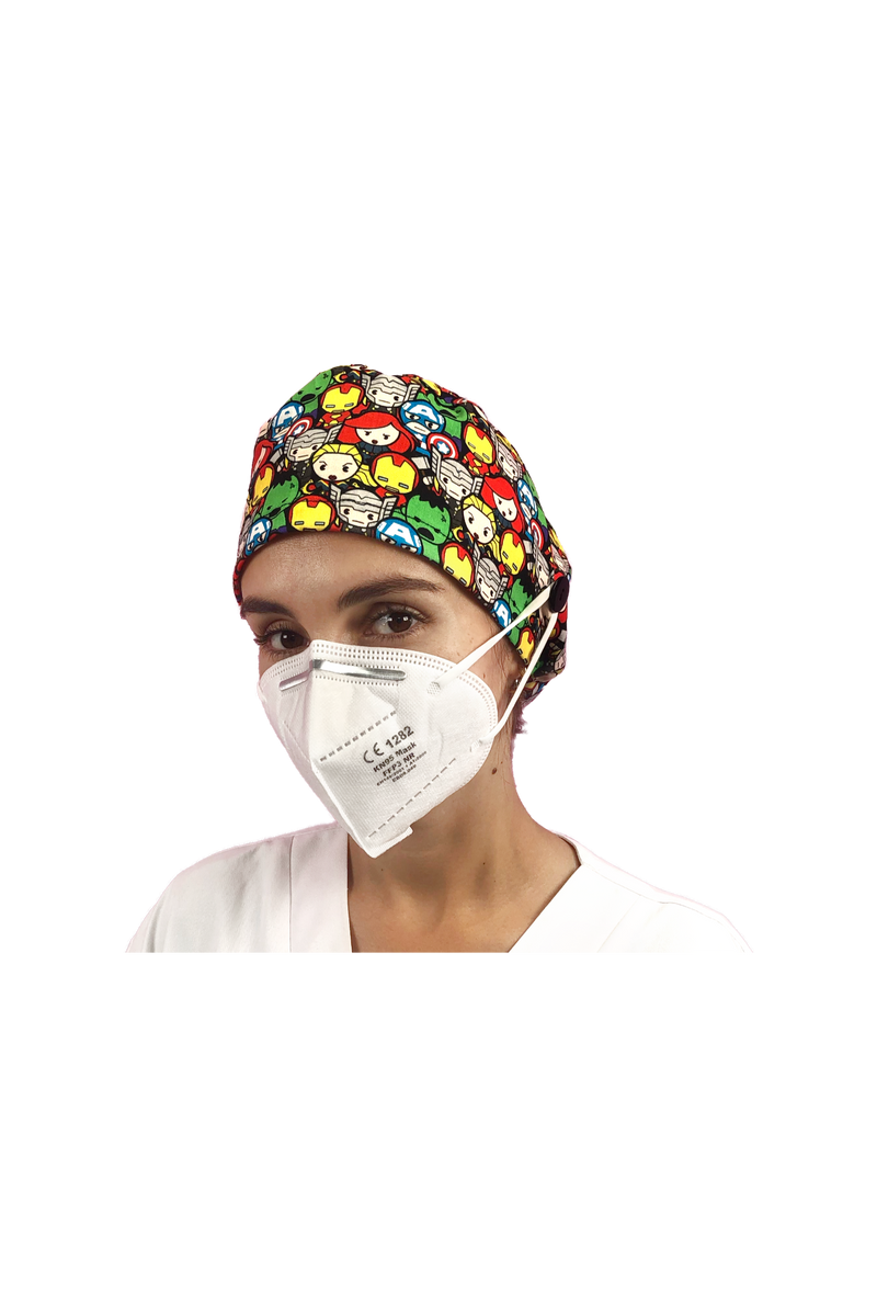 Surgical cap for long hair with buttons - Printed-zoom-