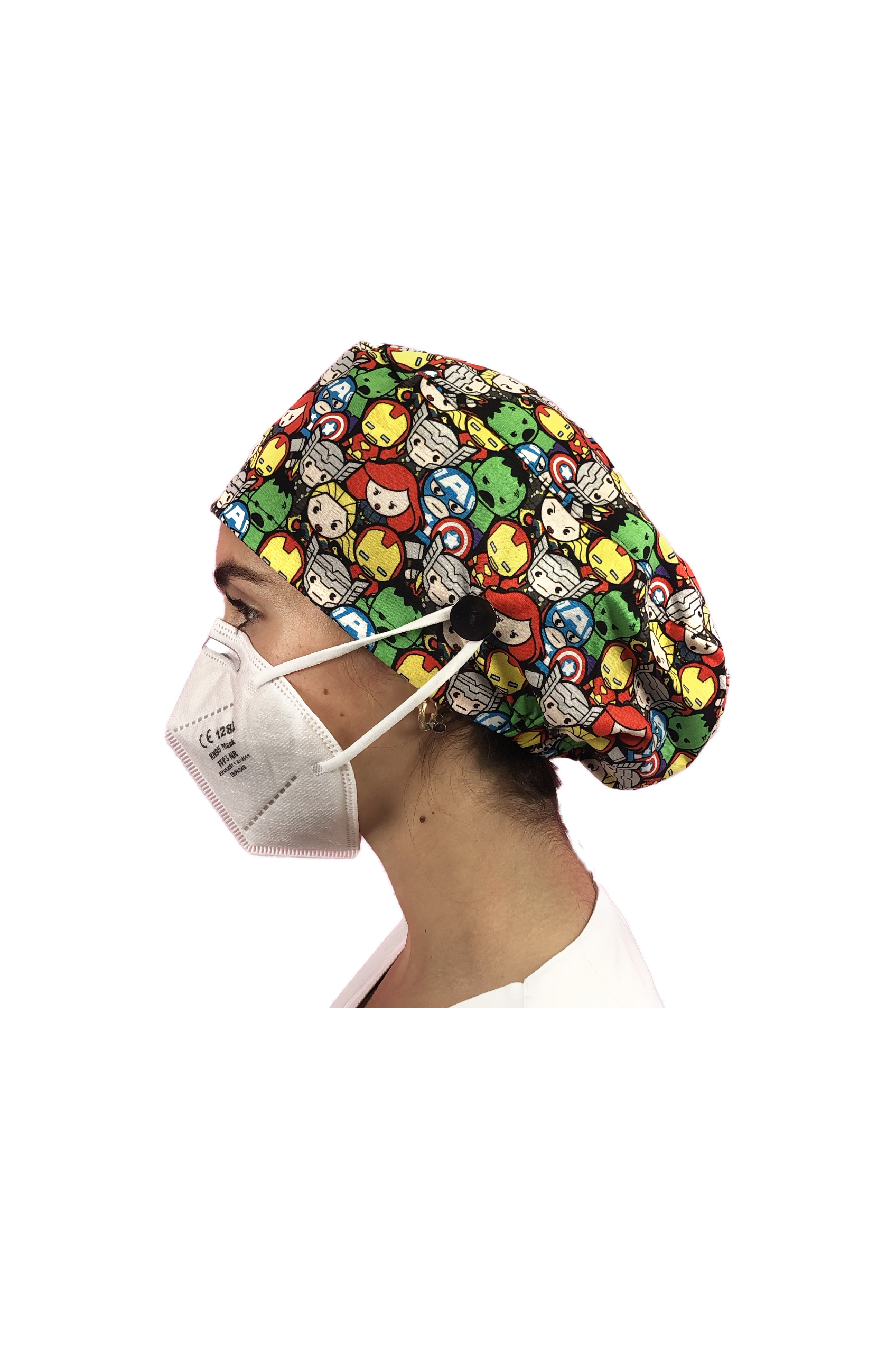 Surgical cap for long hair with buttons - Printed-zoom-61