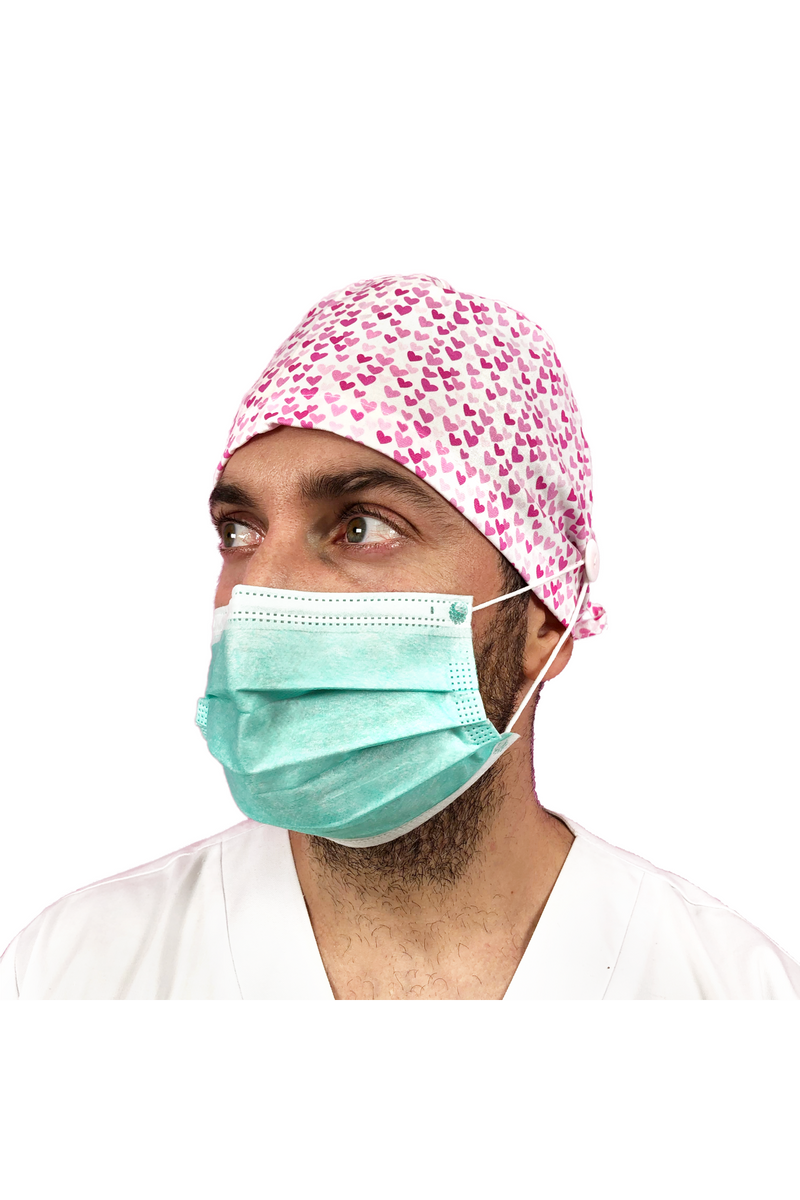 Short hair surgical cap with buttons - Printed -zoom-