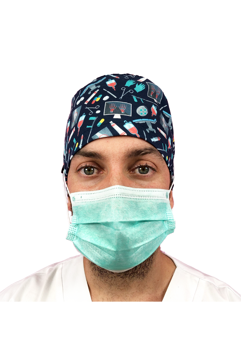 Short hair surgical cap with buttons - Printed -zoom-