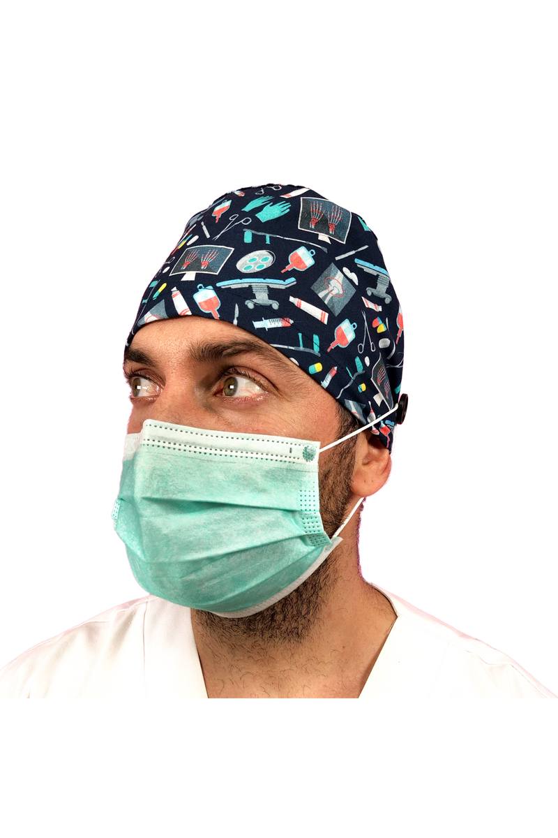 Short hair surgical cap with buttons - Printed -zoom-