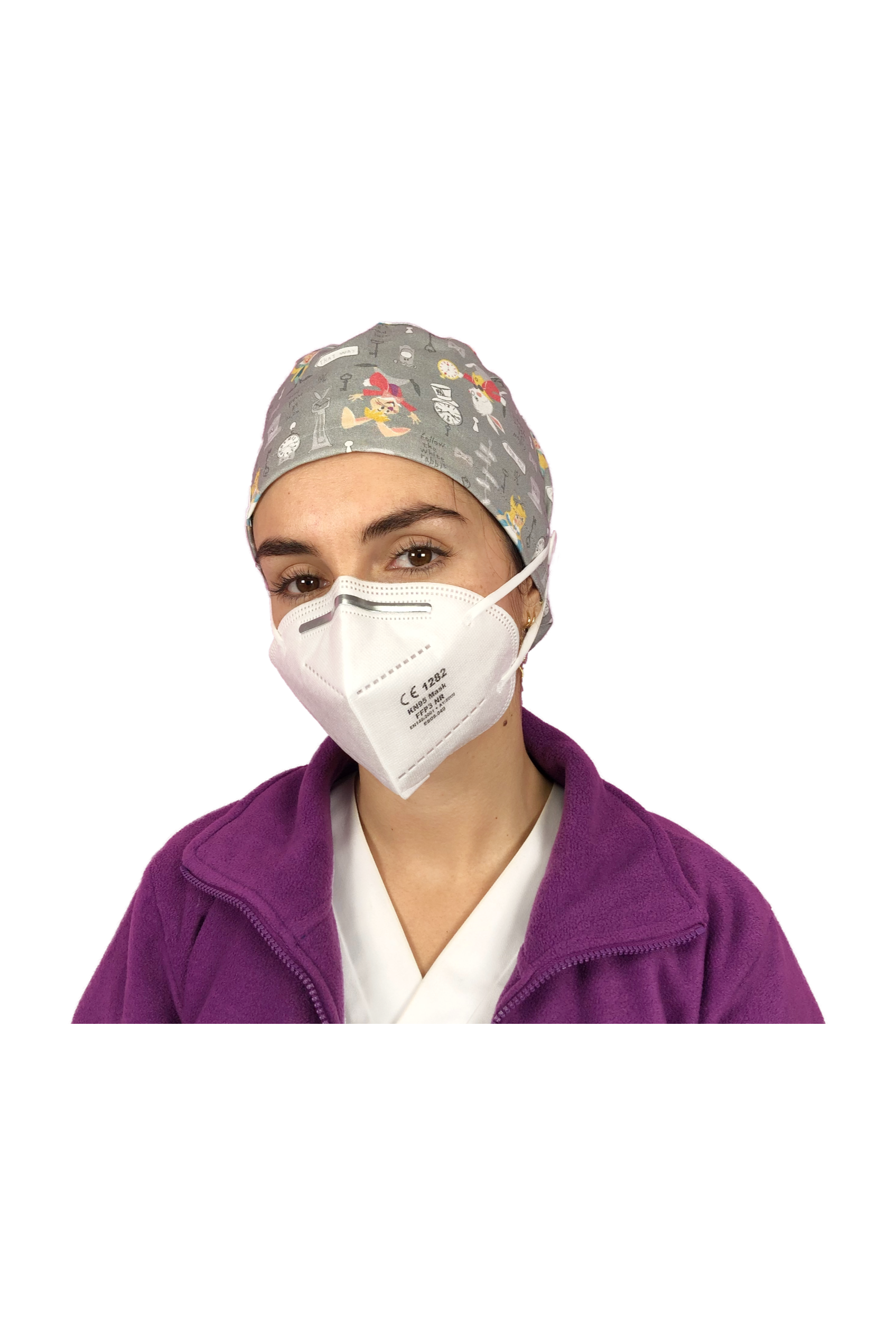 Surgical cap for long hair with buttons - Printed-zoom-58