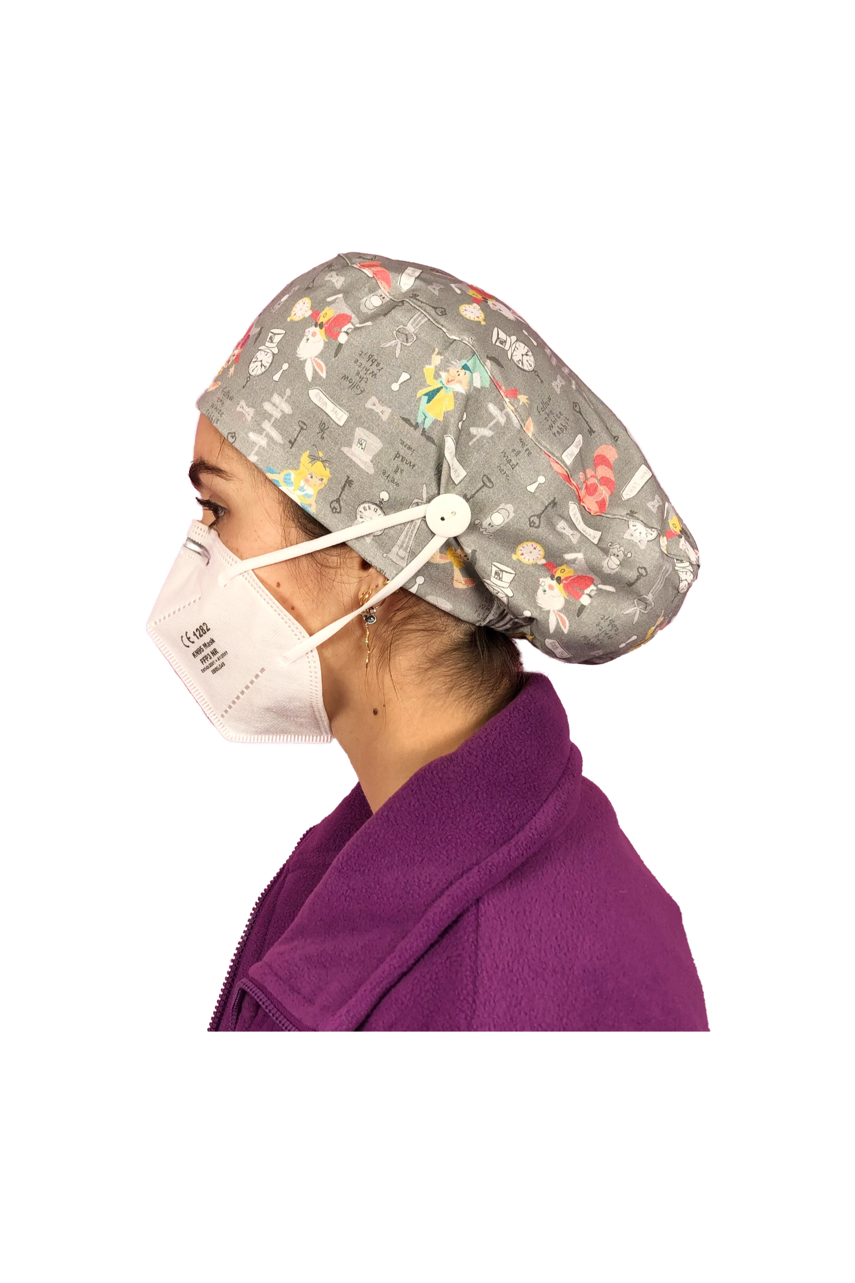 Surgical cap for long hair with buttons - Printed-59