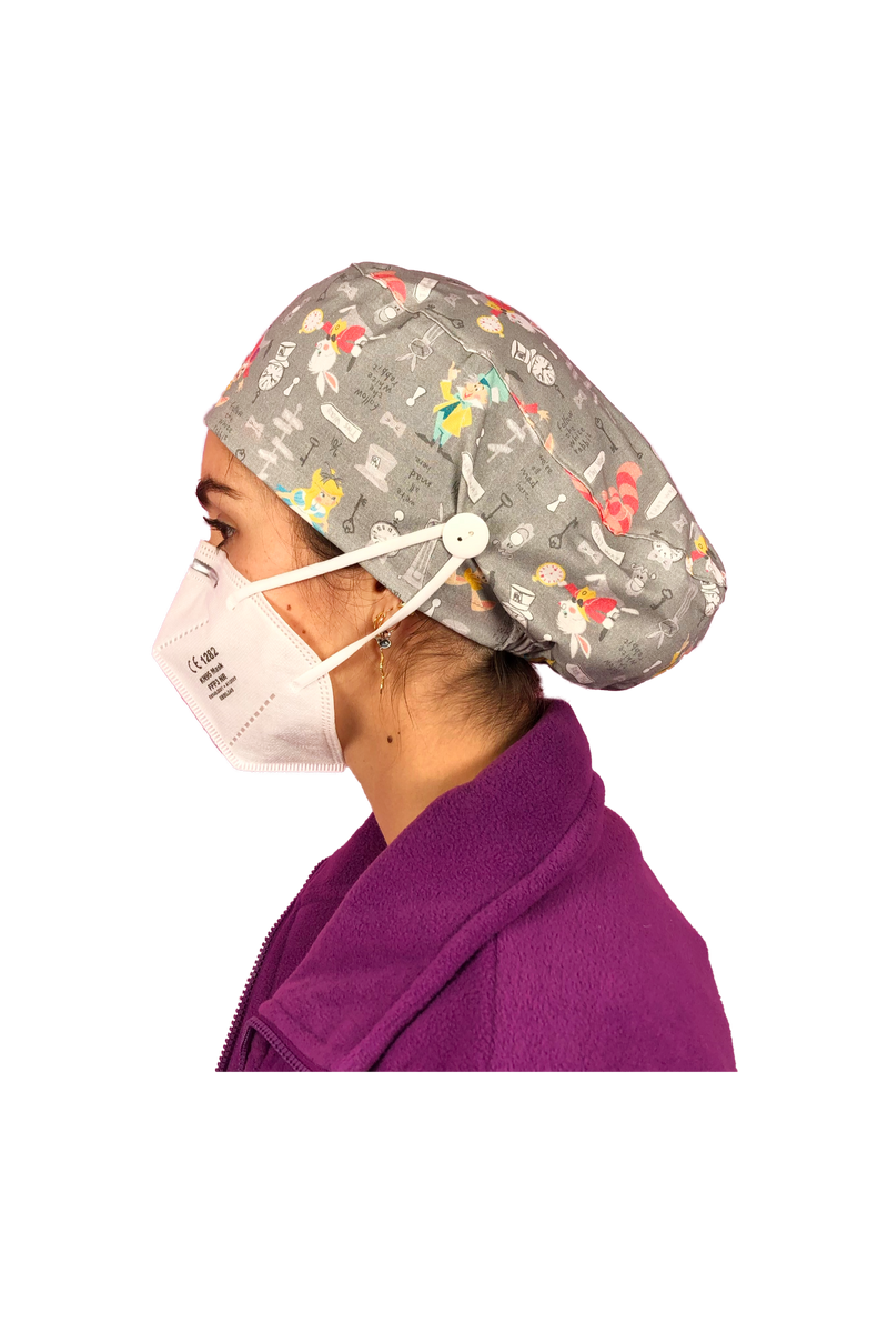 Surgical cap for long hair with buttons - Printed-zoom-