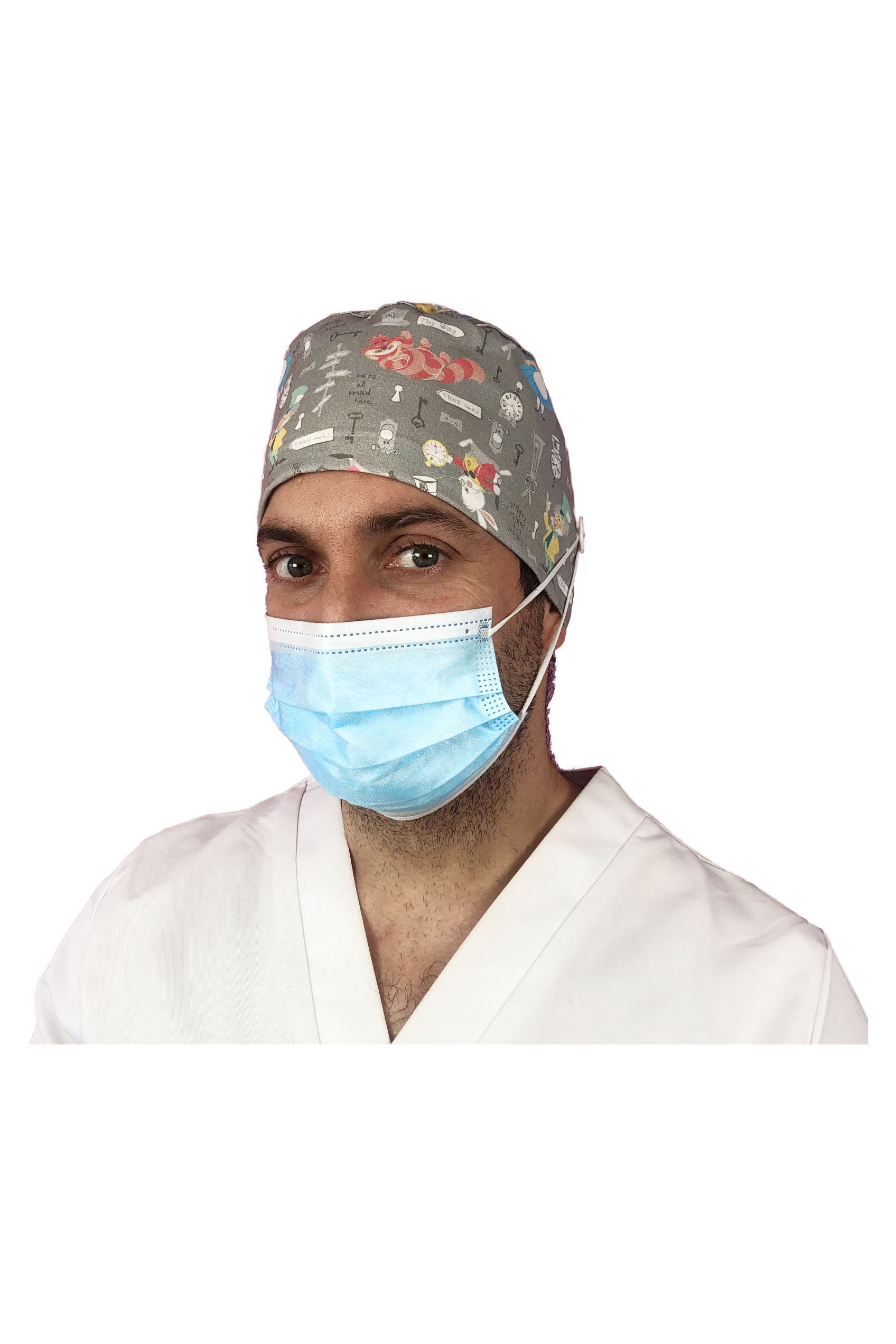 Short hair surgical cap with buttons - Printed -zoom-63