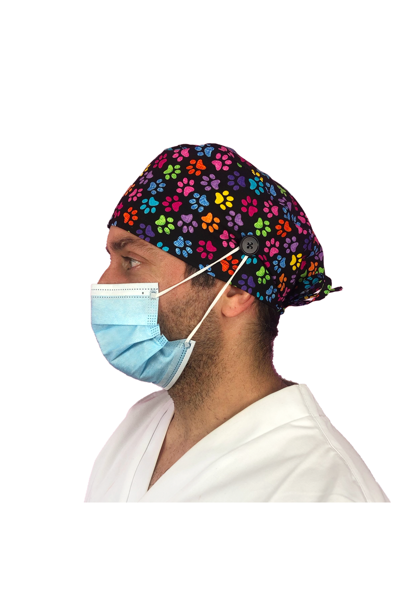 Short hair surgical cap with buttons - Printed -zoom-