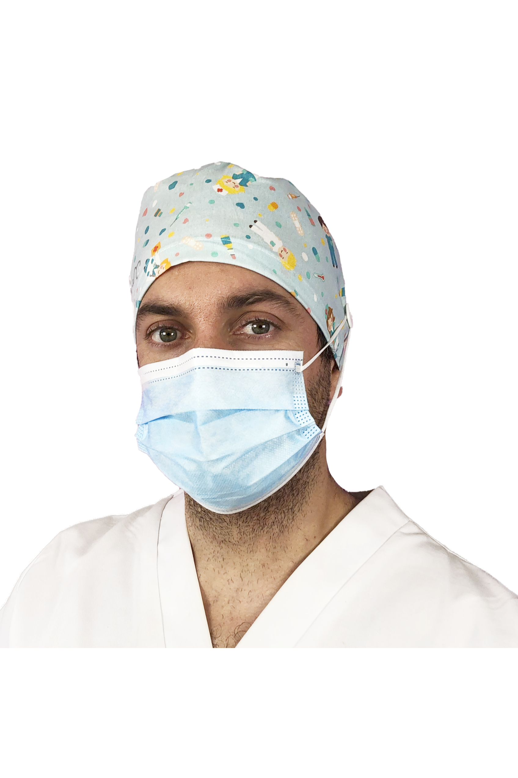 Short hair surgical cap with buttons - Printed -zoom-43