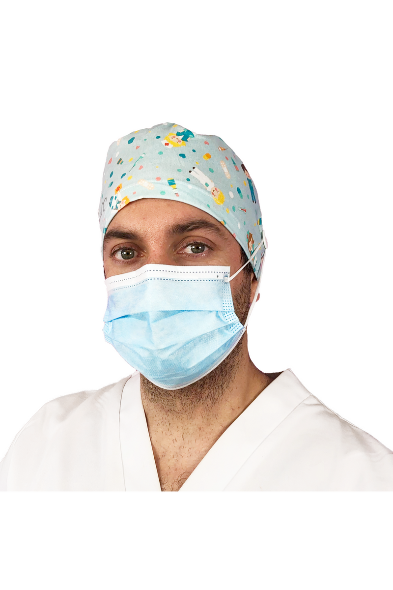 Short hair surgical cap with buttons - Printed -zoom-