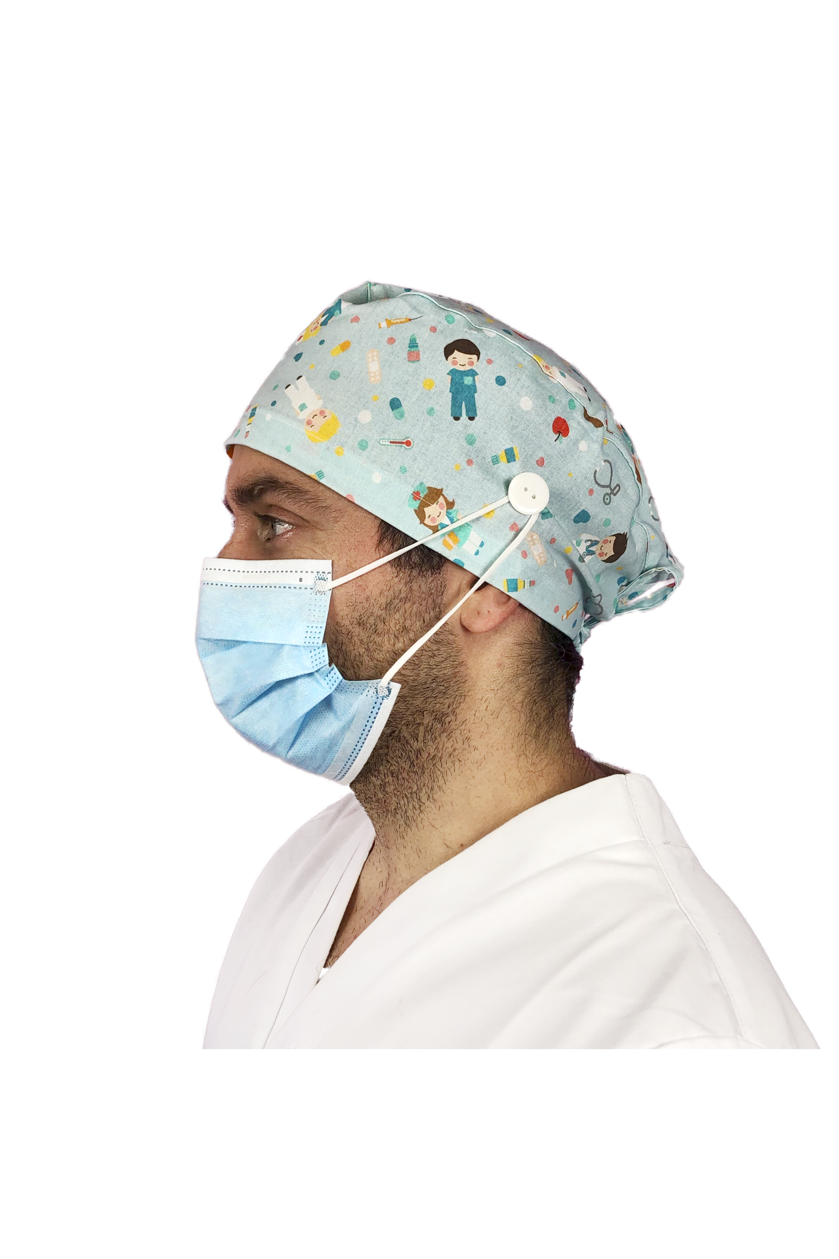 Short hair surgical cap with buttons - Printed -44