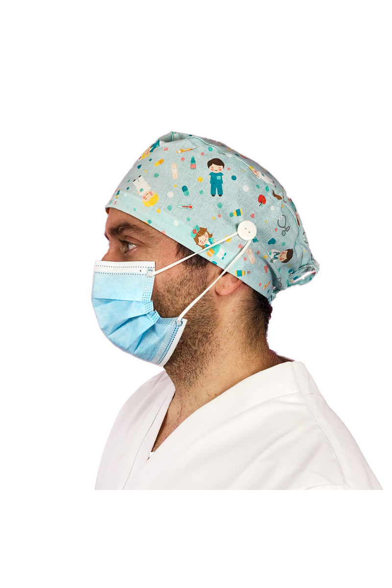 Short hair surgical cap with buttons - Printed -zoom-