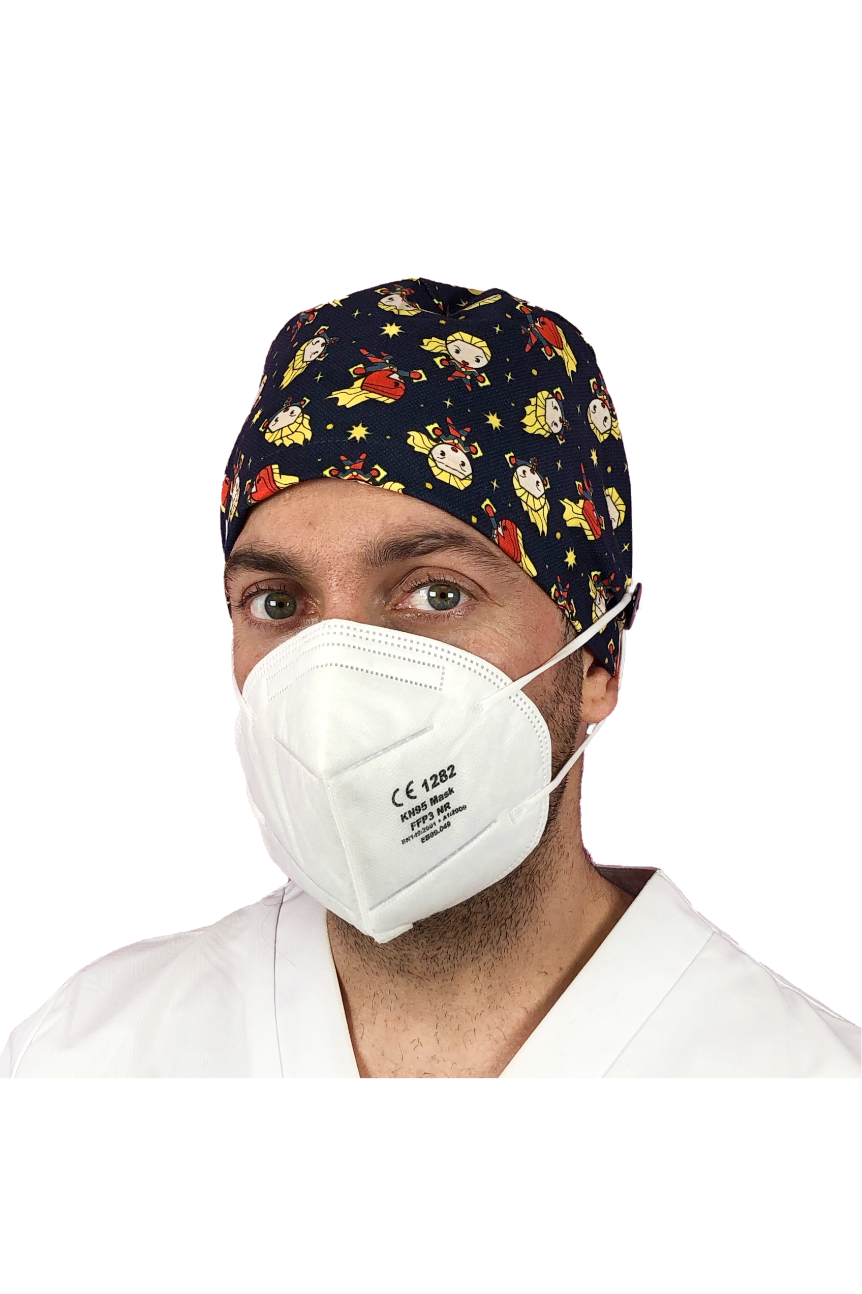 Short hair surgical cap with buttons - Printed -1