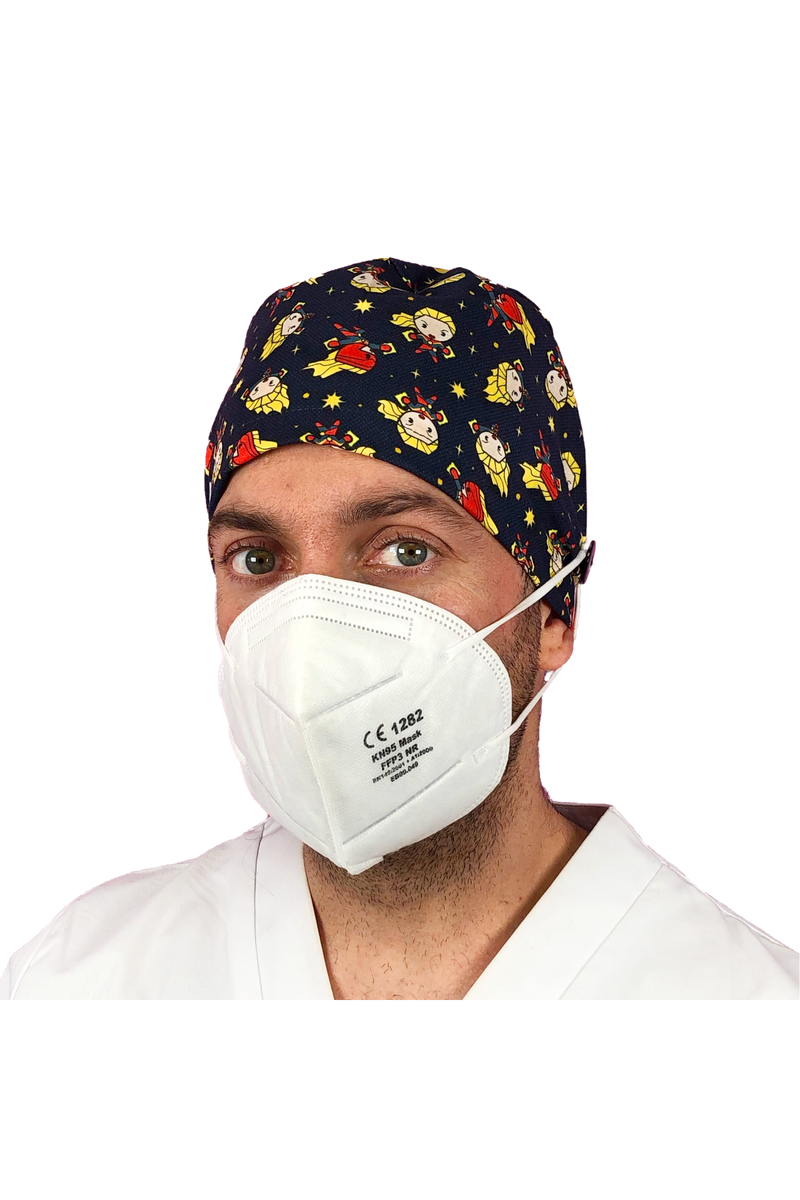 Short hair surgical cap with buttons - Printed -zoom-