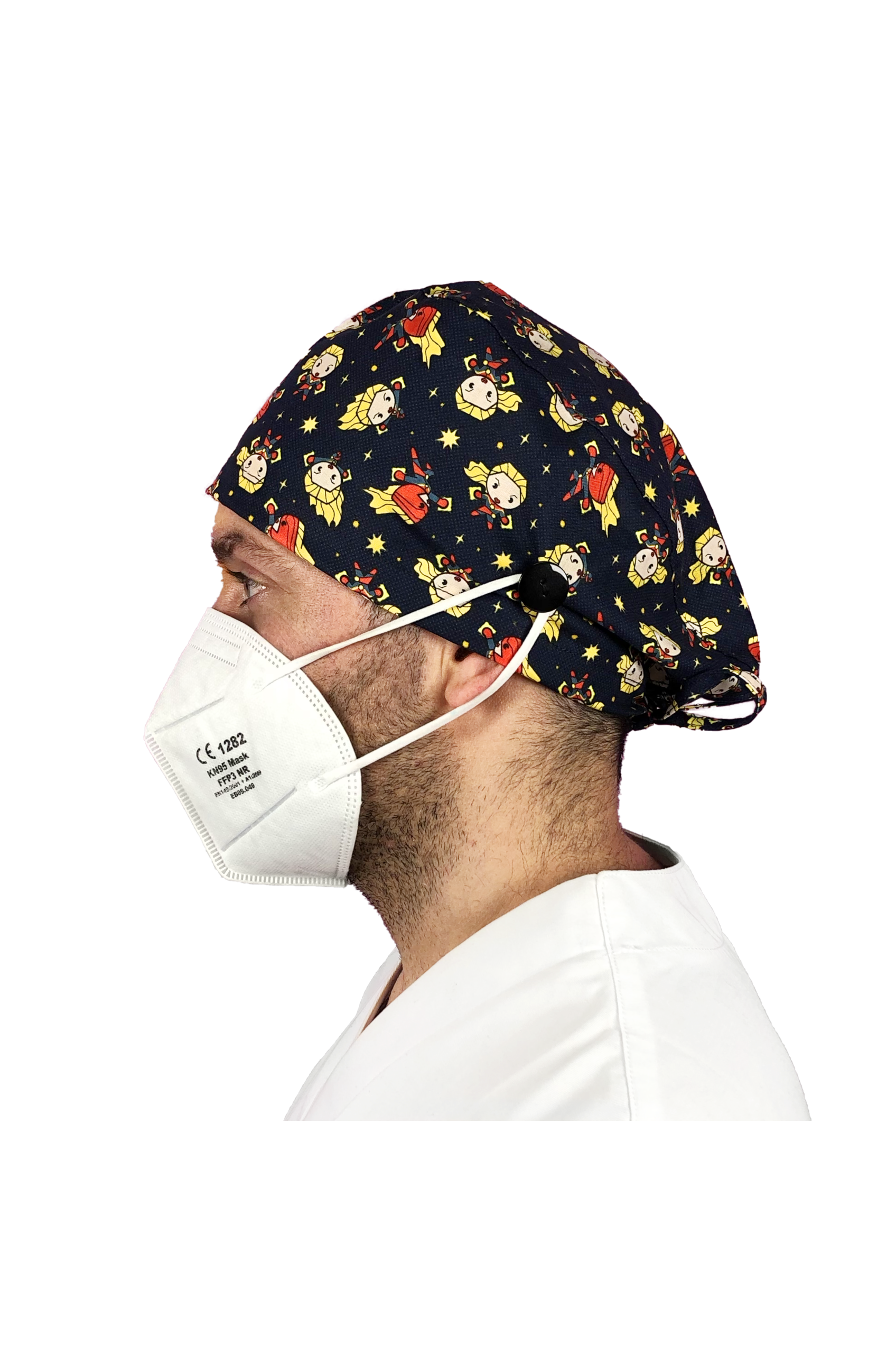 Short hair surgical cap with buttons - Printed 