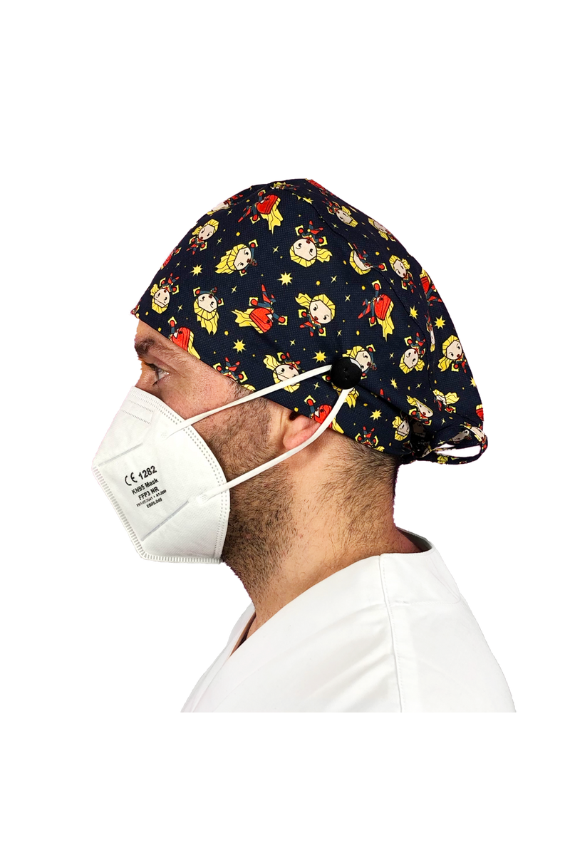 Short hair surgical cap with buttons - Printed -zoom-