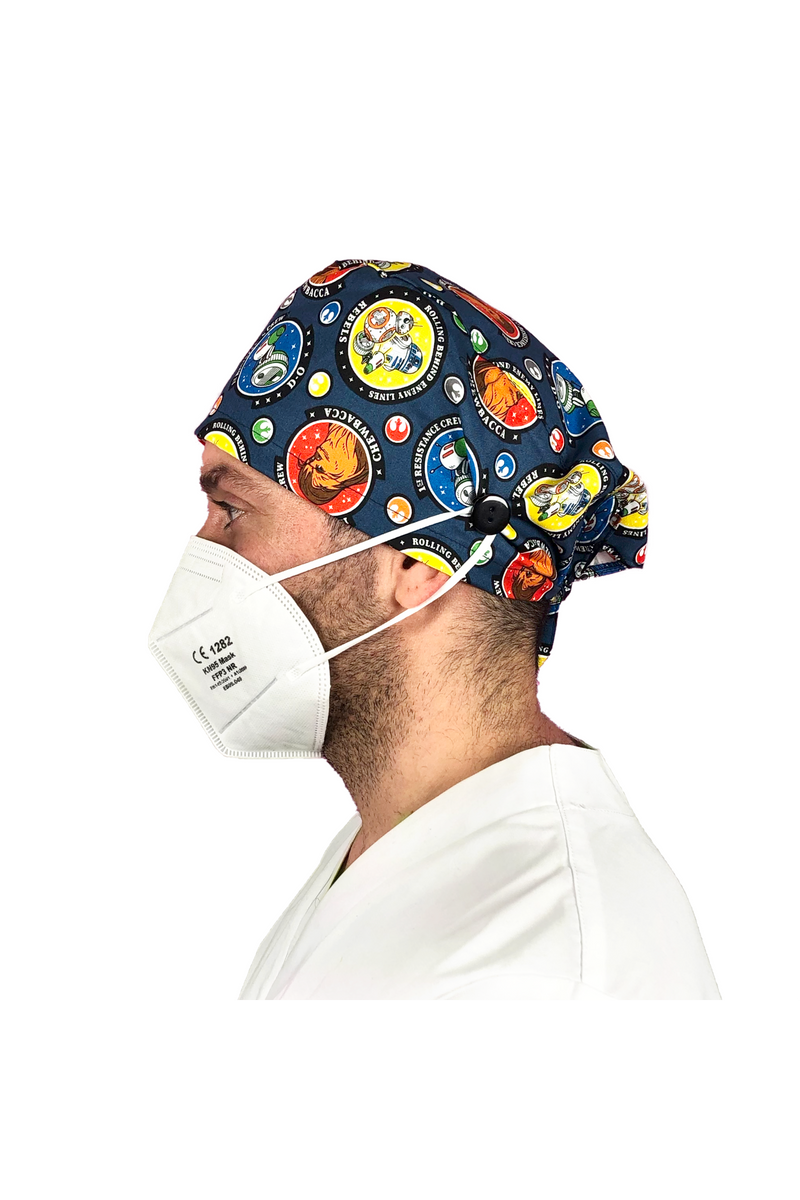 Short hair surgical cap with buttons - Printed -zoom-