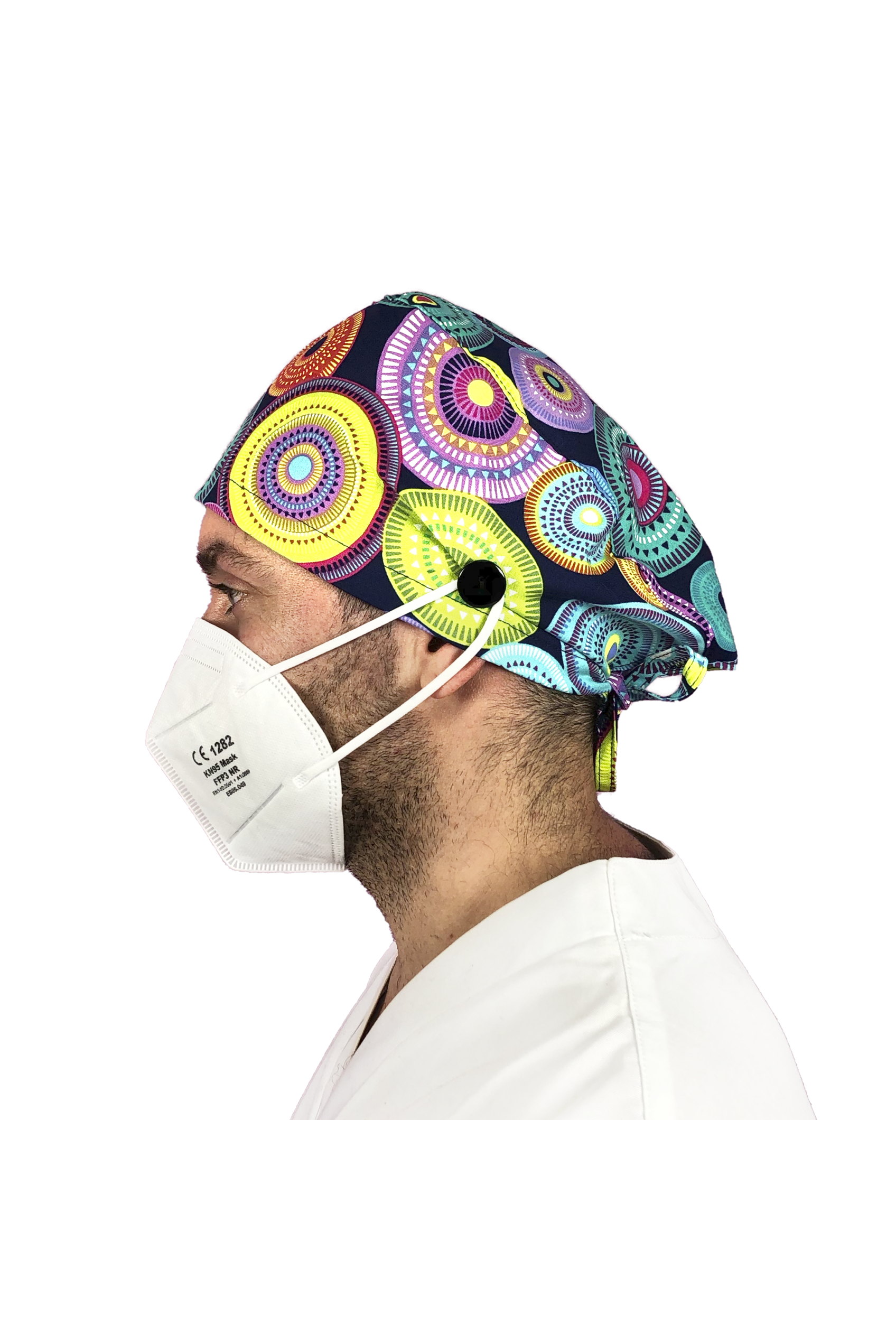 Short hair surgical cap with buttons - Printed -zoom-40