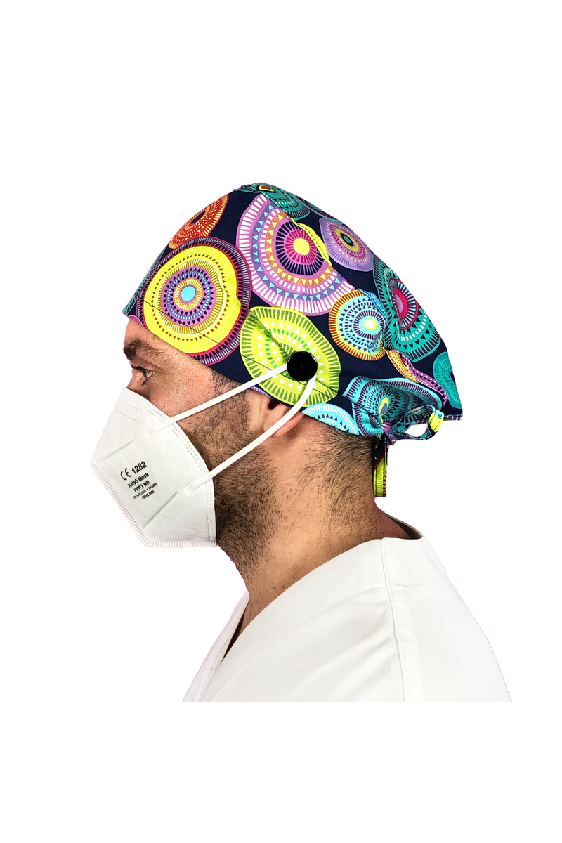 Short hair surgical cap with buttons - Printed -zoom-