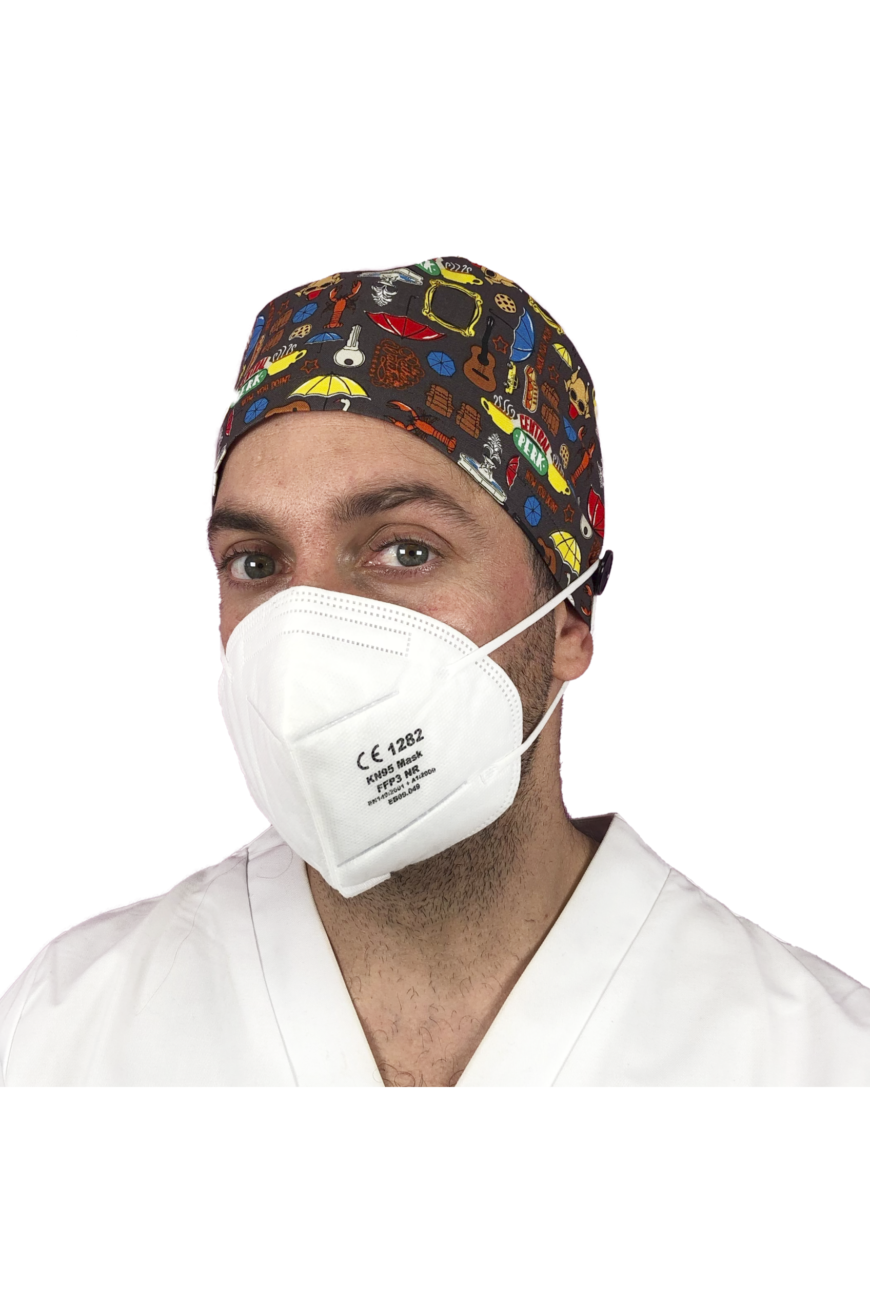 Short hair surgical cap with buttons - Printed -zoom-31