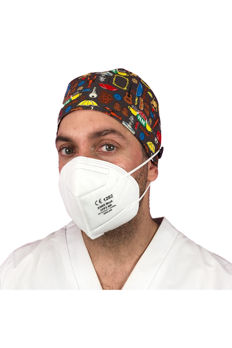 Short hair surgical cap with buttons - Printed -zoom-