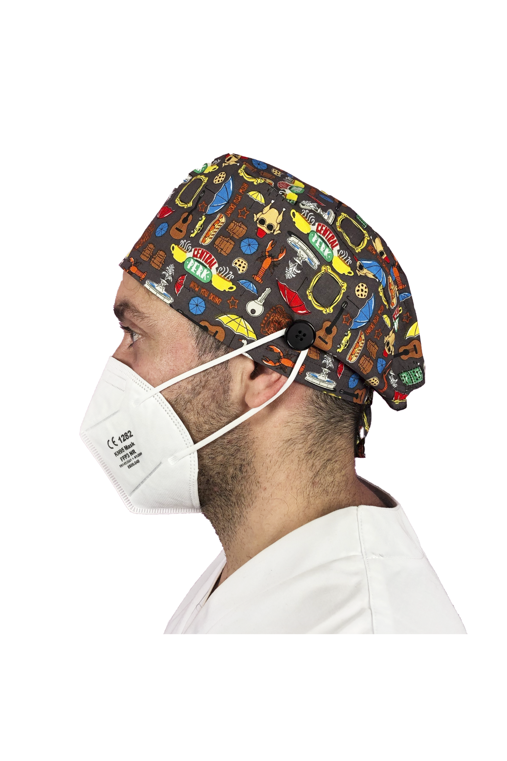 Short hair surgical cap with buttons - Printed -zoom-32