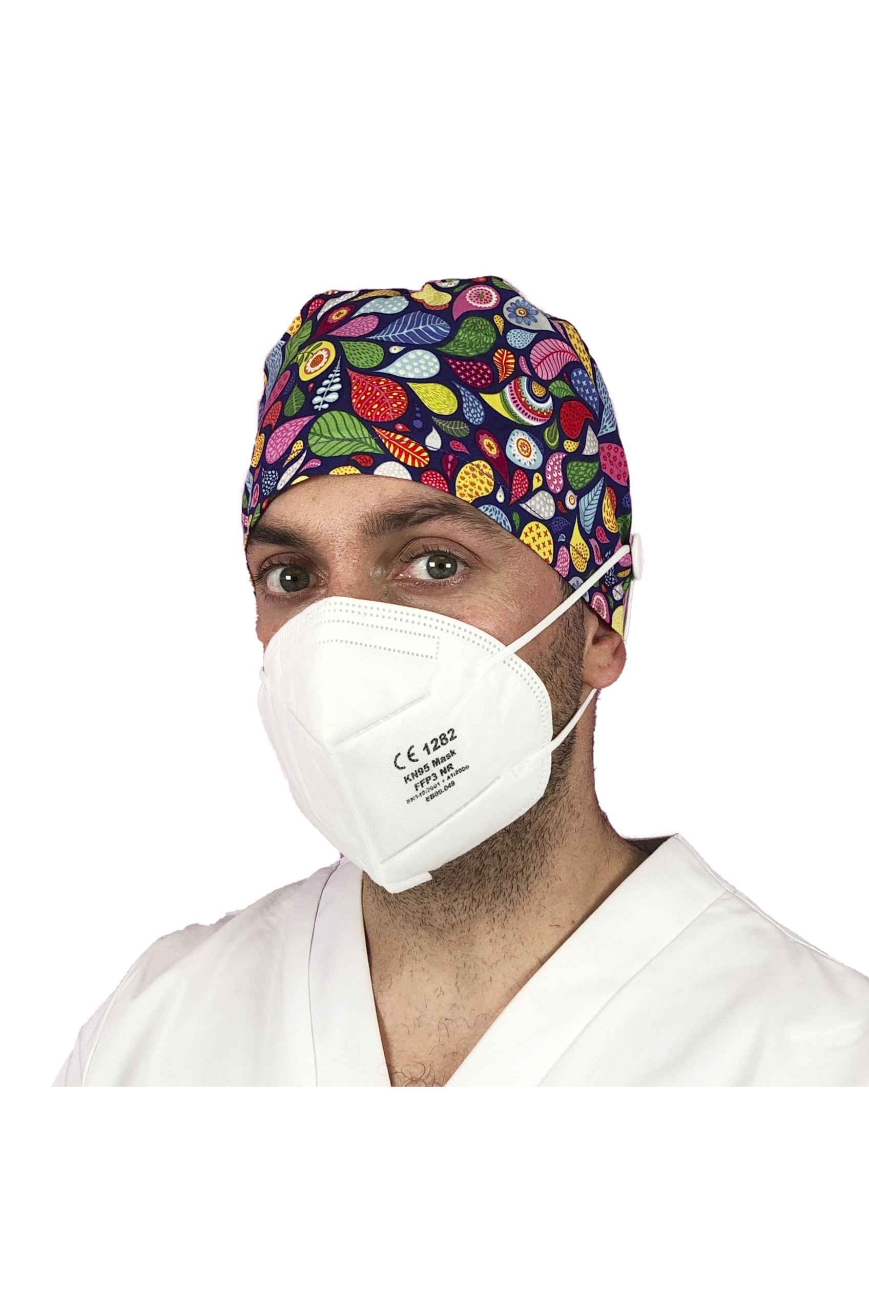 Short hair surgical cap with buttons - Printed -zoom-41