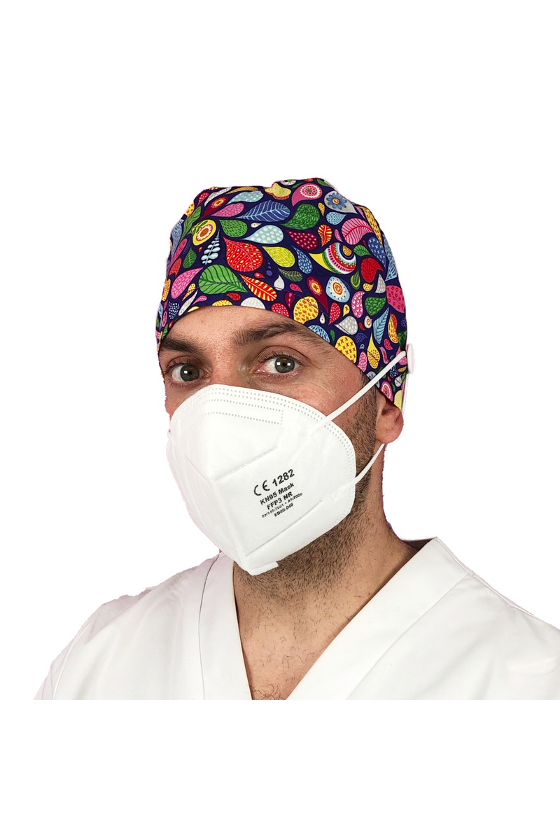 Short hair surgical cap with buttons - Printed -zoom-