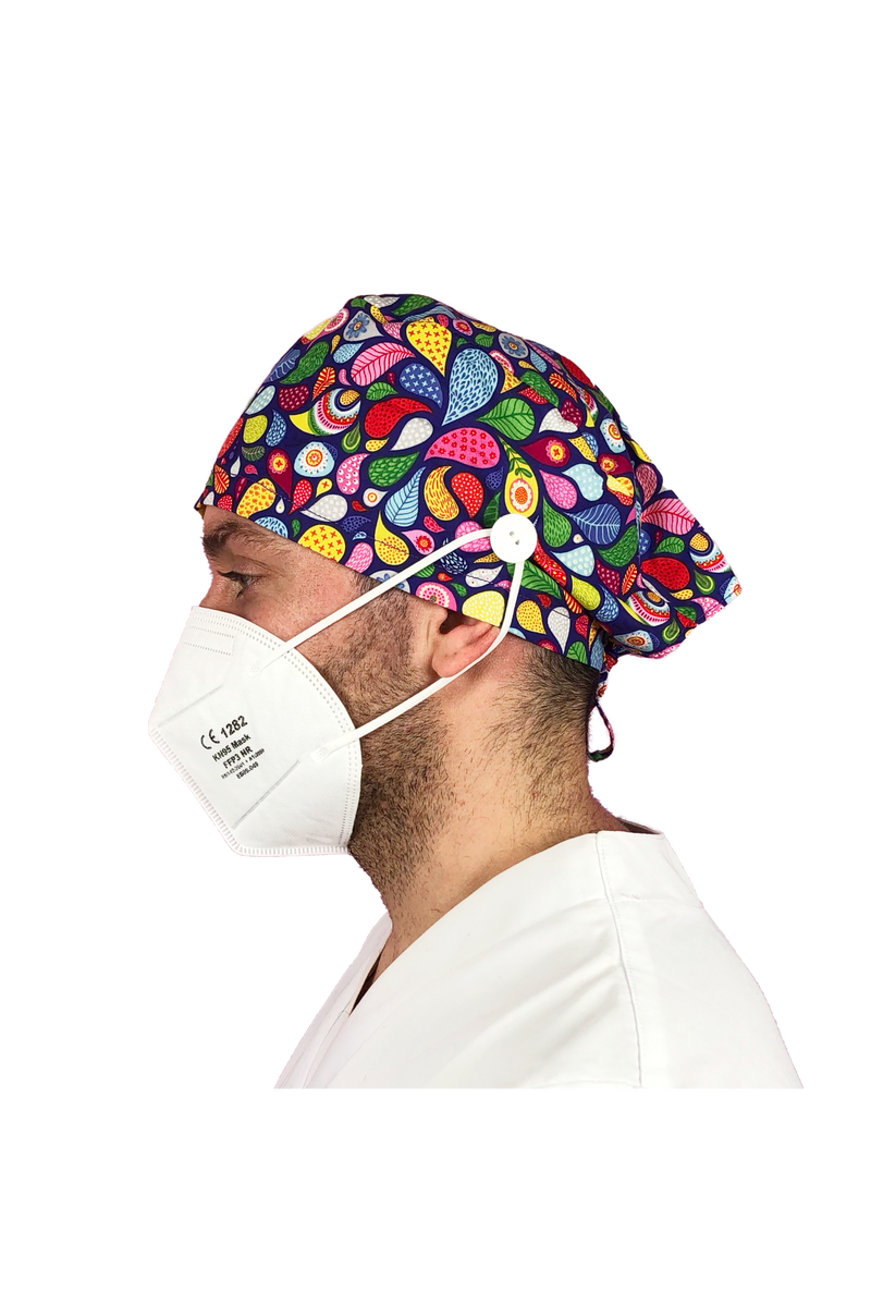Short hair surgical cap with buttons - Printed -zoom-