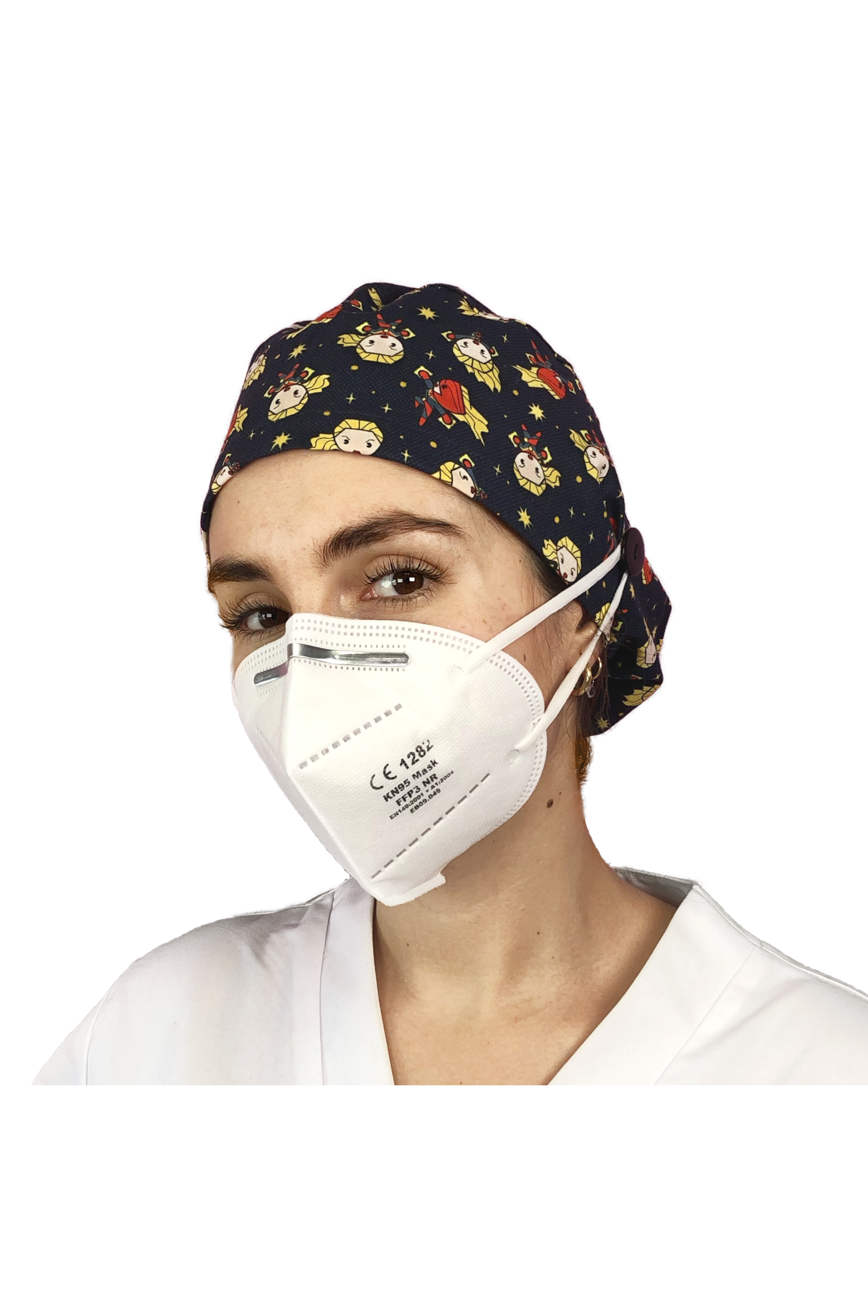 Surgical cap for long hair with buttons - Printed-46