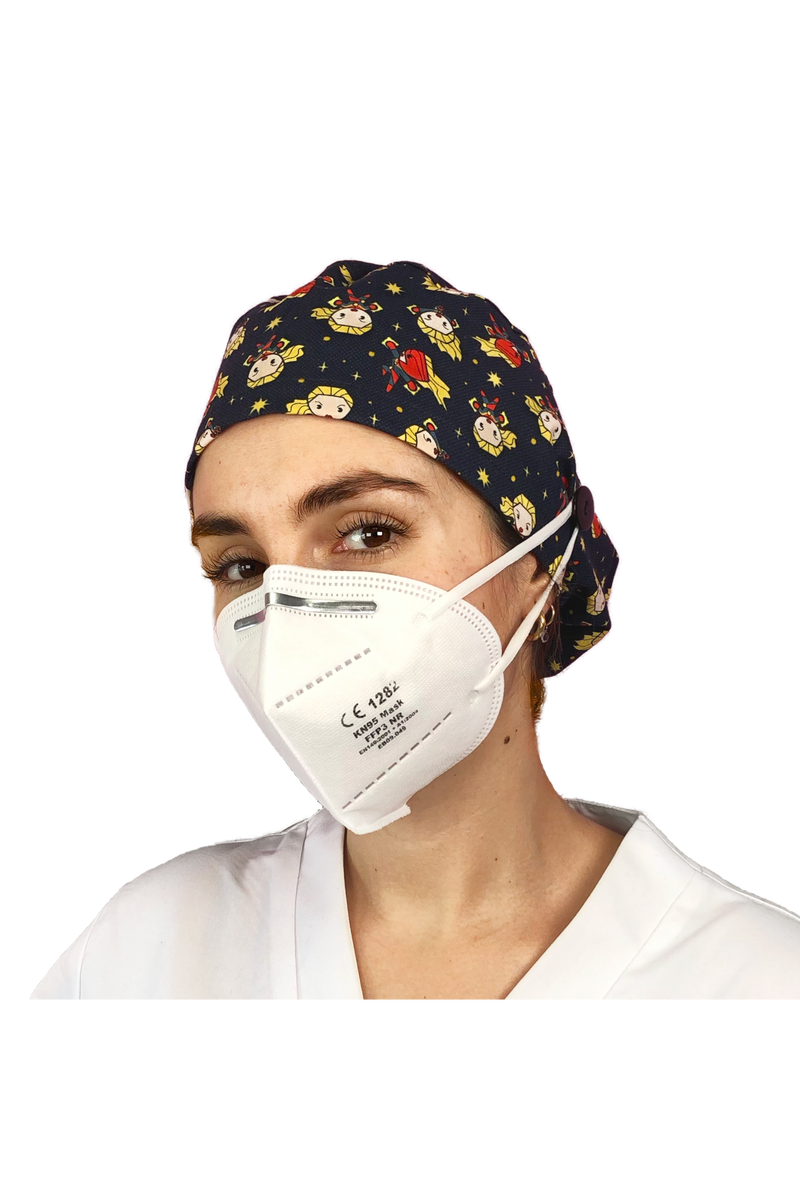 Surgical cap for long hair with buttons - Printed-zoom-