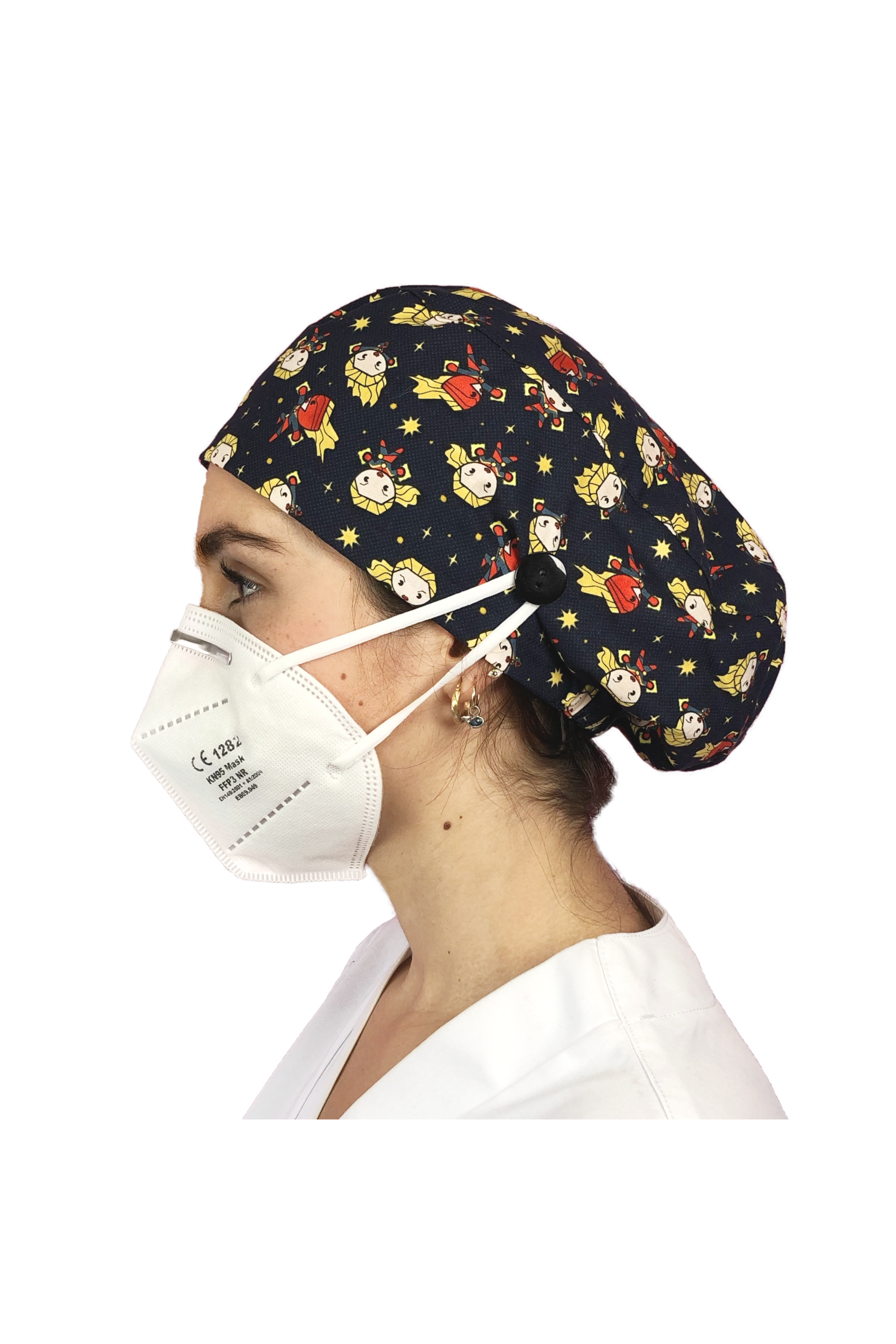Surgical cap for long hair with buttons - Printed-71