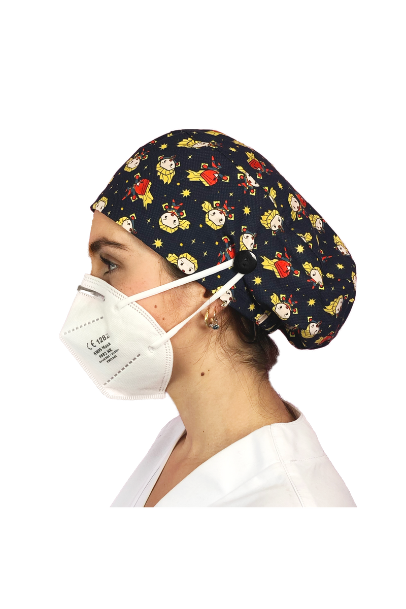 Surgical cap for long hair with buttons - Printed-zoom-