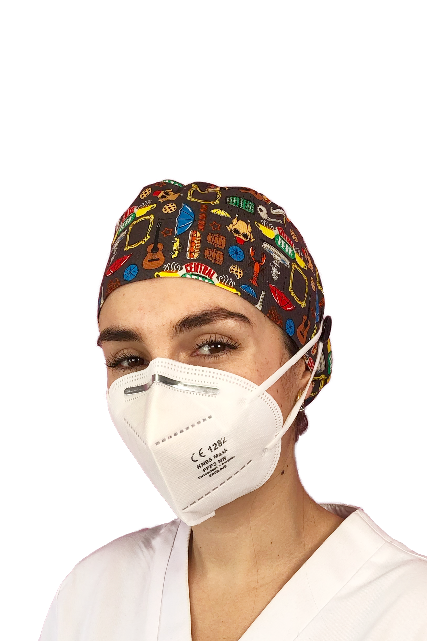 Surgical cap for long hair with buttons - Printed-5
