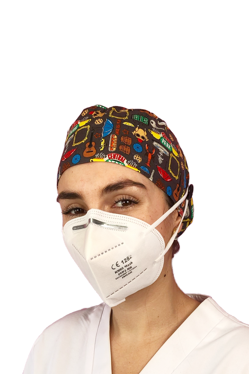Surgical cap for long hair with buttons - Printed-zoom-