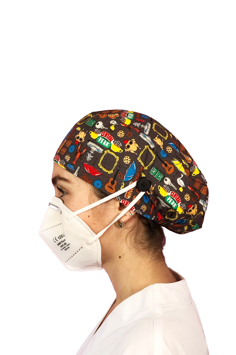 Surgical cap for long hair with buttons - Printed-zoom-