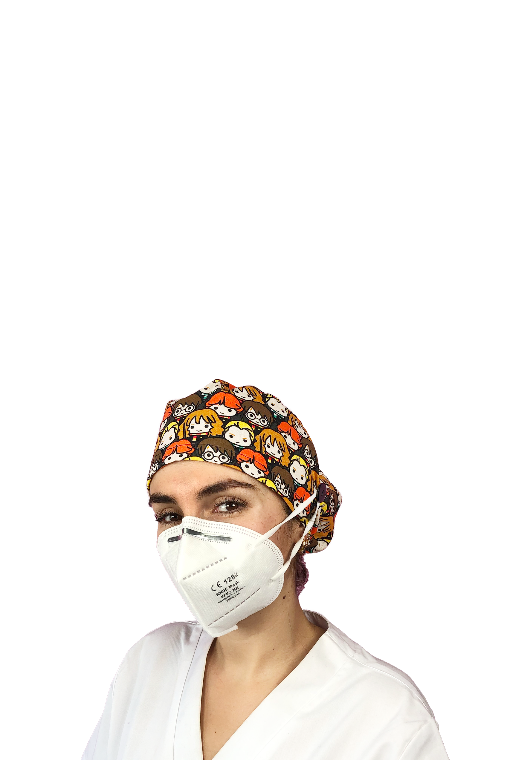 Surgical cap for long hair with buttons - Printed-zoom-62