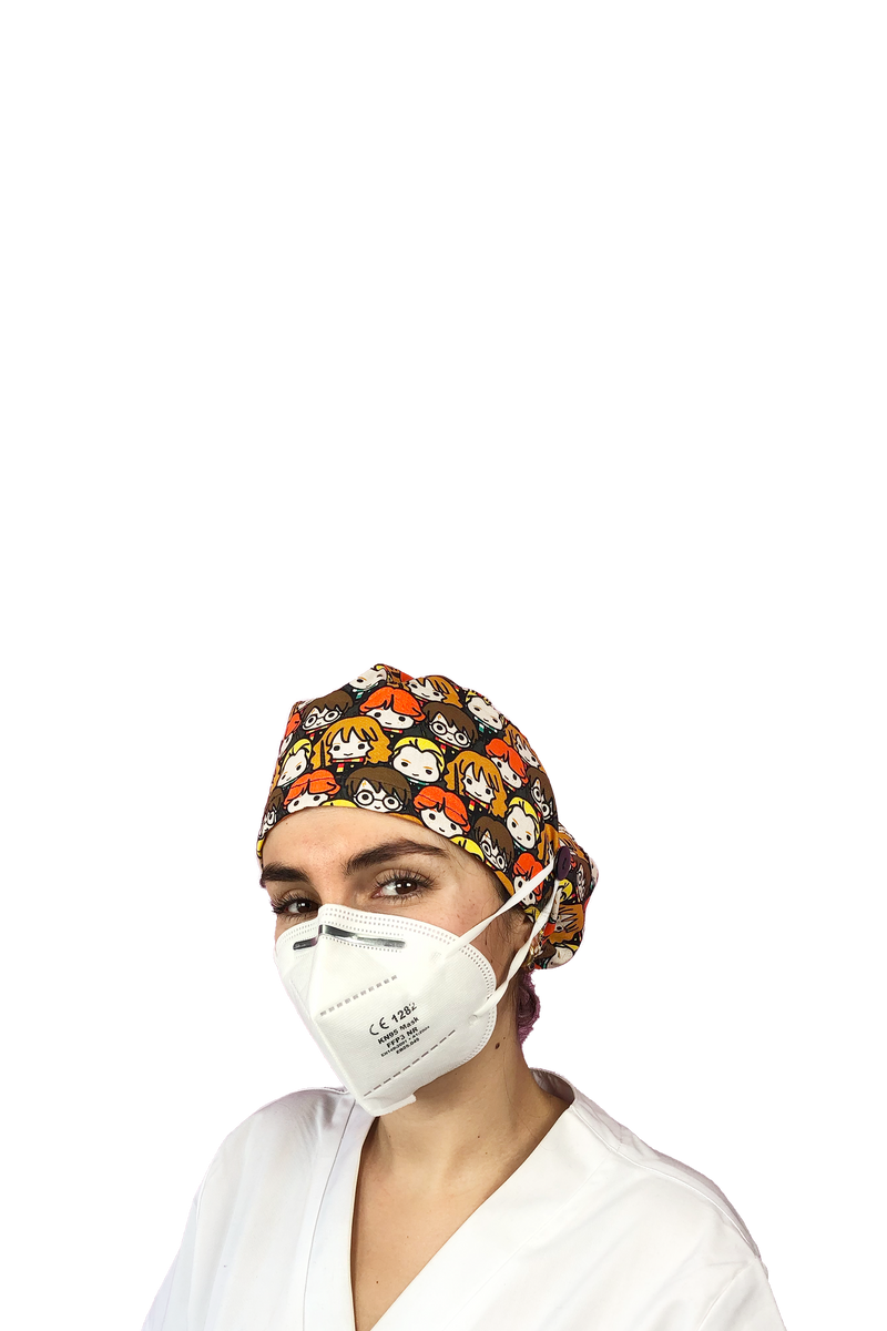 Surgical cap for long hair with buttons - Printed-zoom-