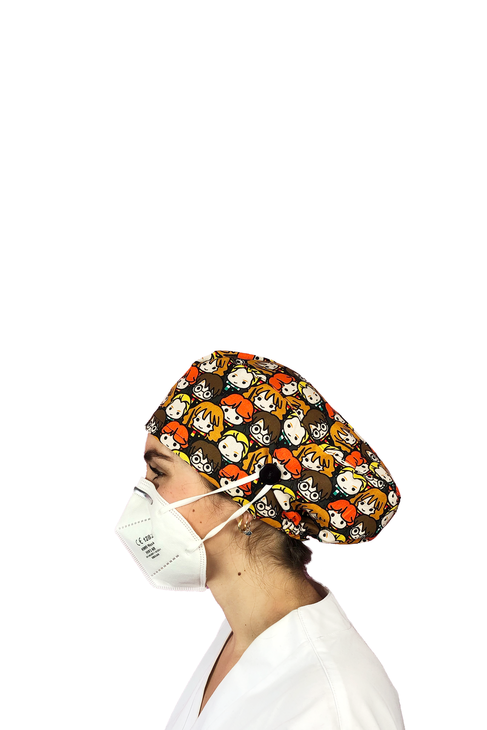 Surgical cap for long hair with buttons - Printed-zoom-63