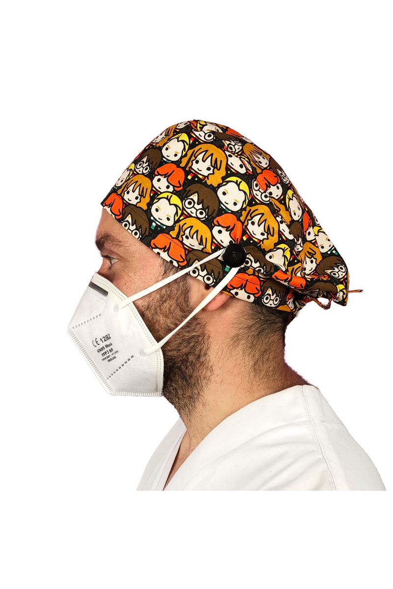 Short hair surgical cap with buttons - Printed -zoom-