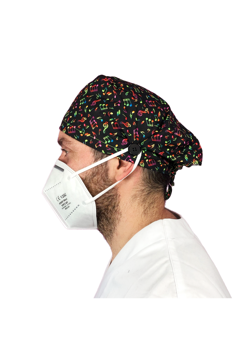 Short hair surgical cap with buttons - Printed -zoom-