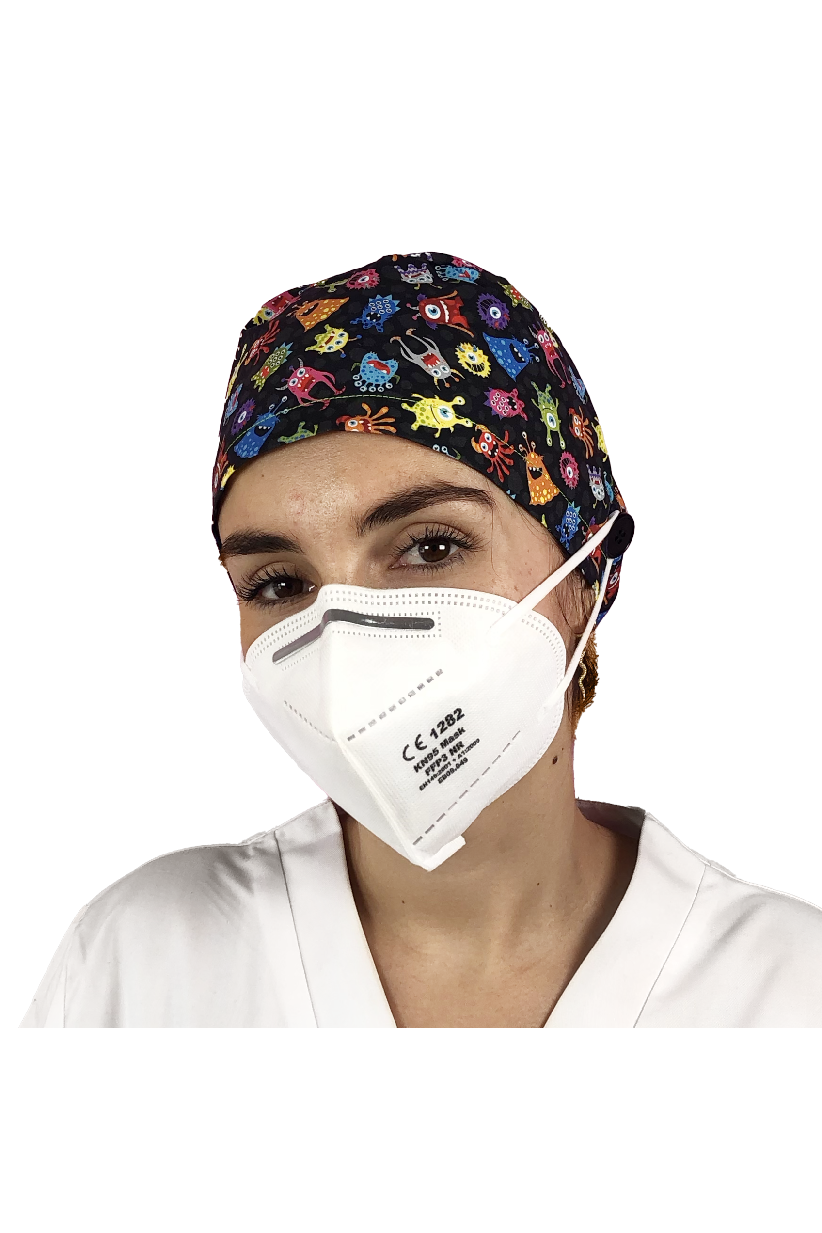 Surgical cap for long hair with buttons - Printed-3