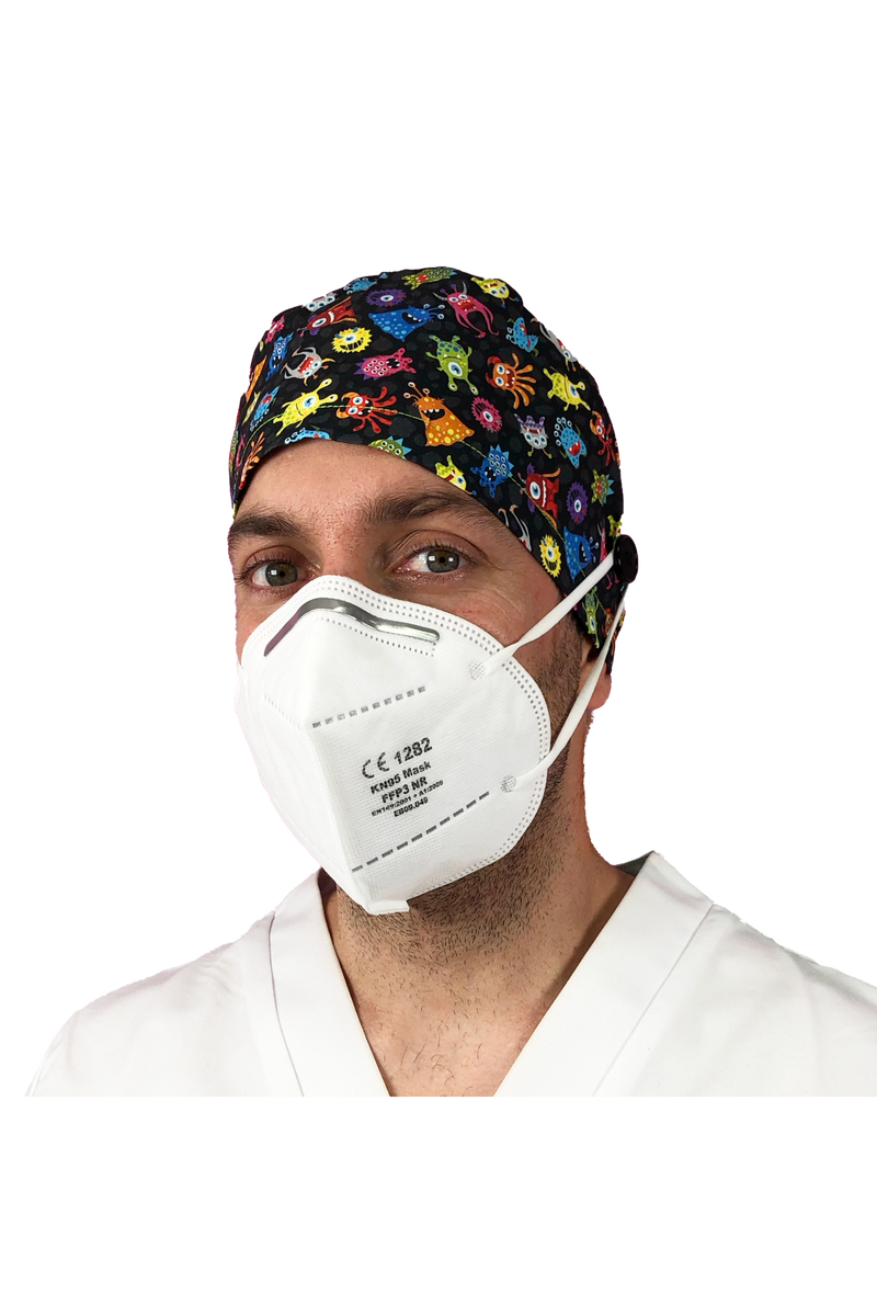 Short hair surgical cap with buttons - Printed -zoom-