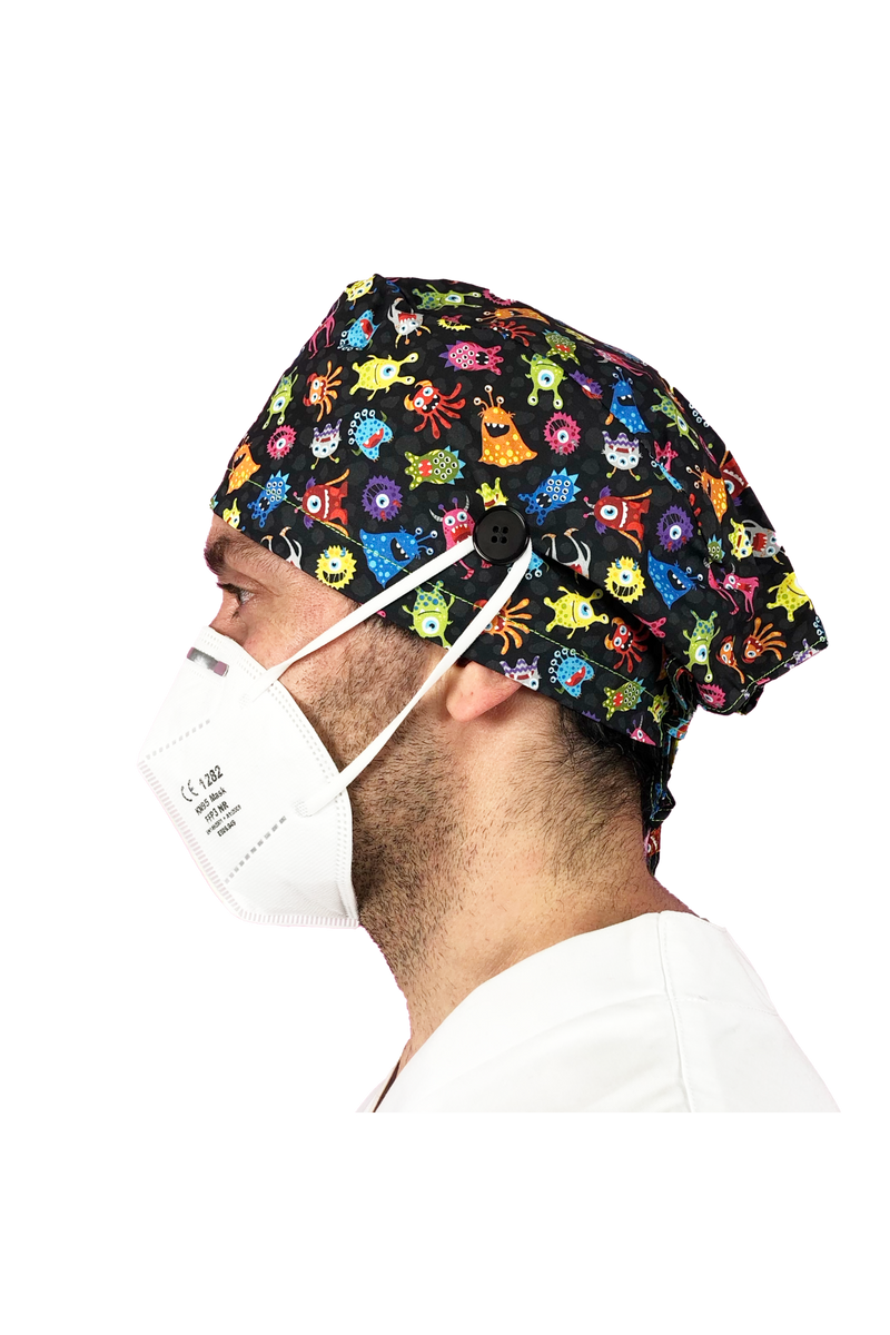 Short hair surgical cap with buttons - Printed -zoom-