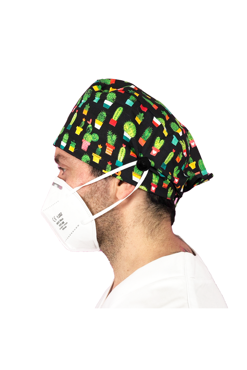 Short hair surgical cap with buttons - Printed -zoom-