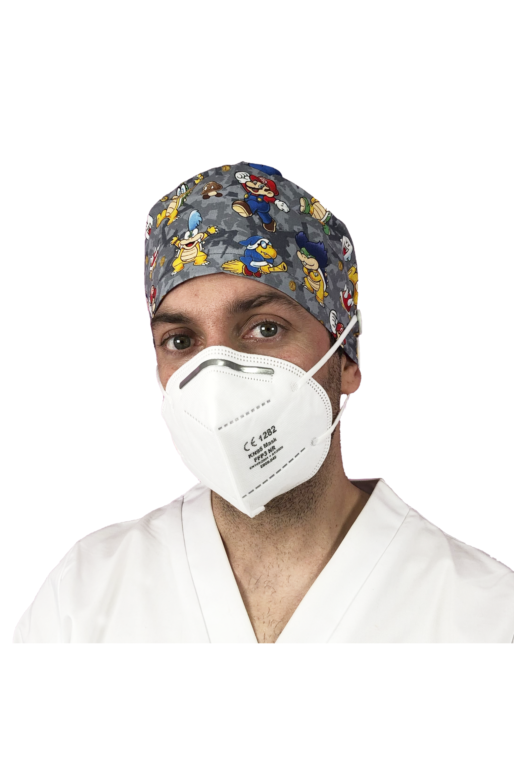 Short hair surgical cap with buttons - Printed -zoom-55