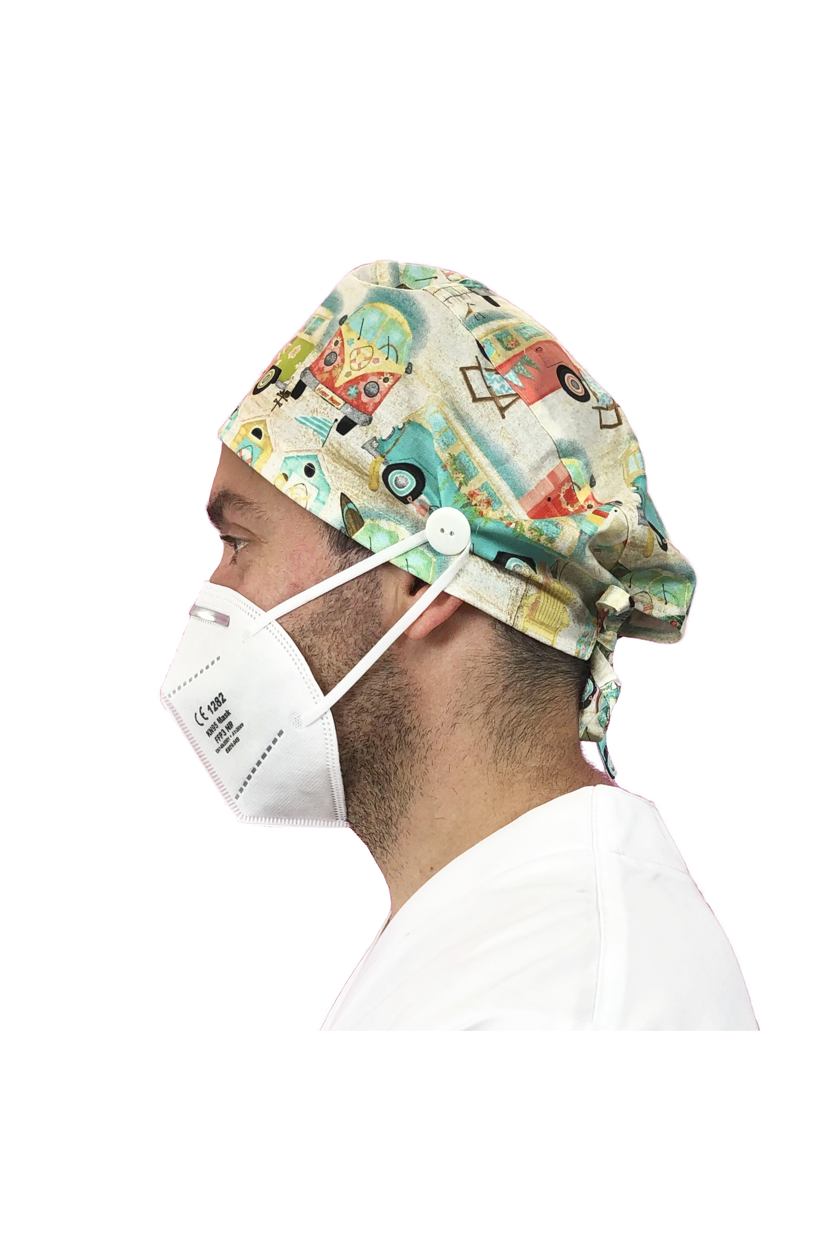Short hair surgical cap with buttons - Printed -15
