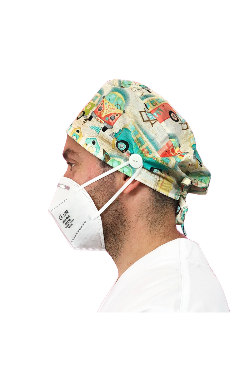 Short hair surgical cap with buttons - Printed -zoom-