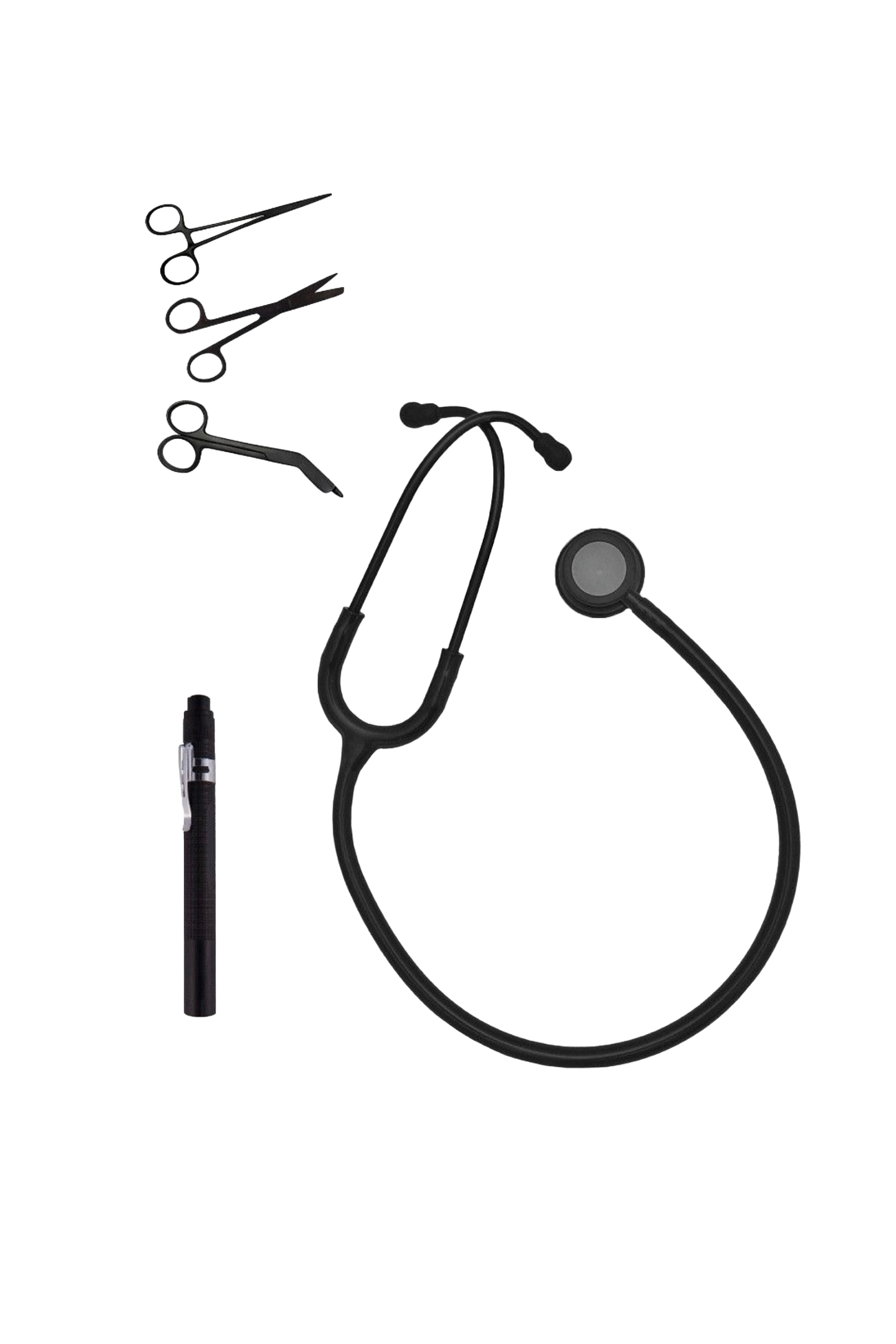 Kit para Estudiantes de Enfermería Duovitec – Fonendoscopio, Linterna y Tijeras Negro Mate-1
