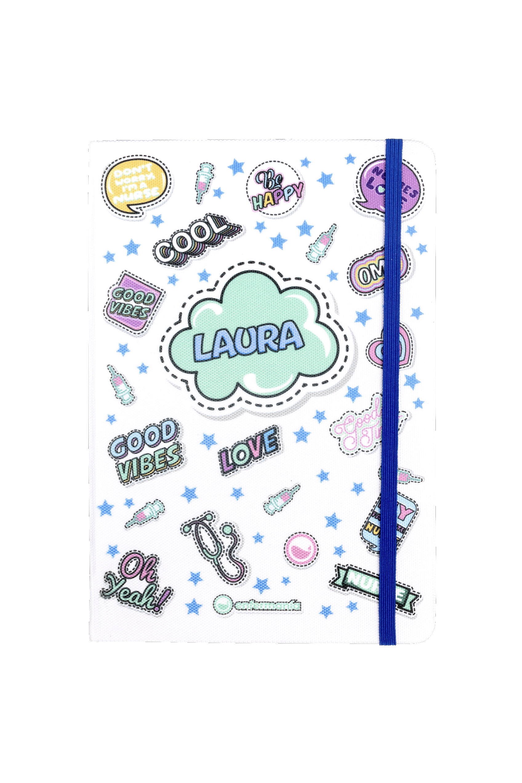 Libreta Personalizable A5 goma azul - Stickers Collection
