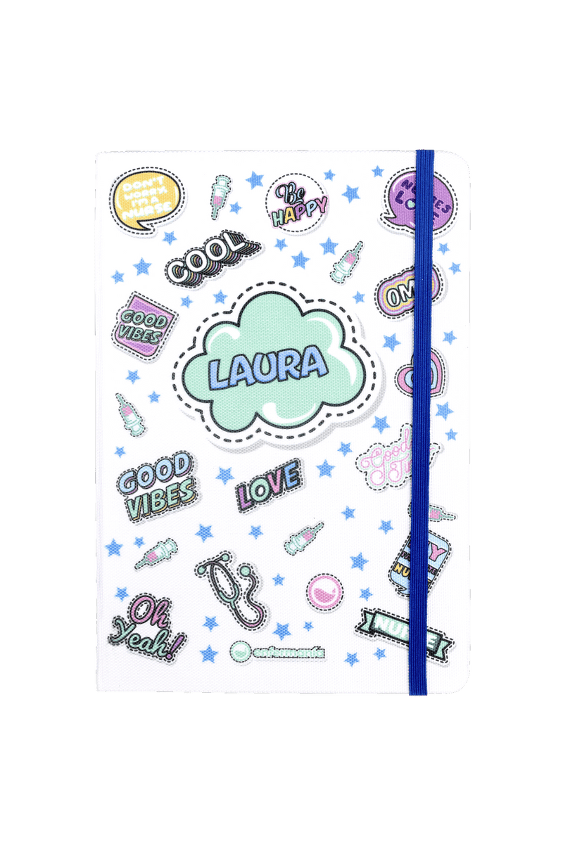 A5 Customizable Notebook with Blue Elastic Closure - Stickers Collection-zoom-