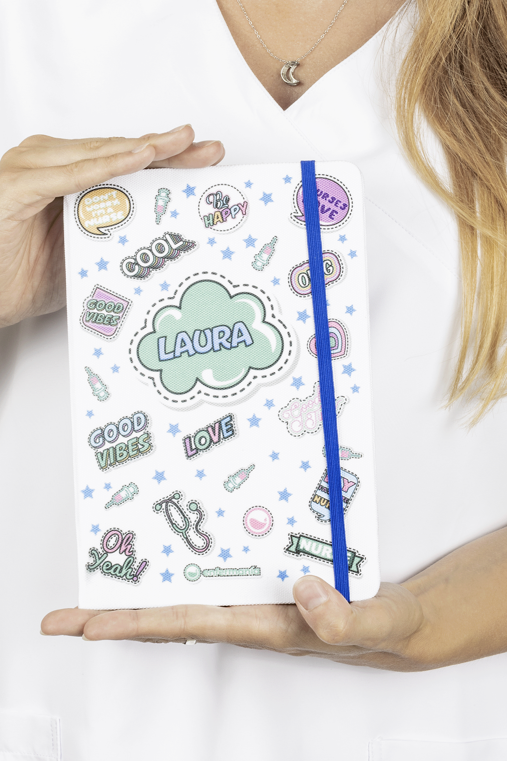 A5 Customizable Notebook with Blue Elastic Closure - Stickers Collection-zoom-3